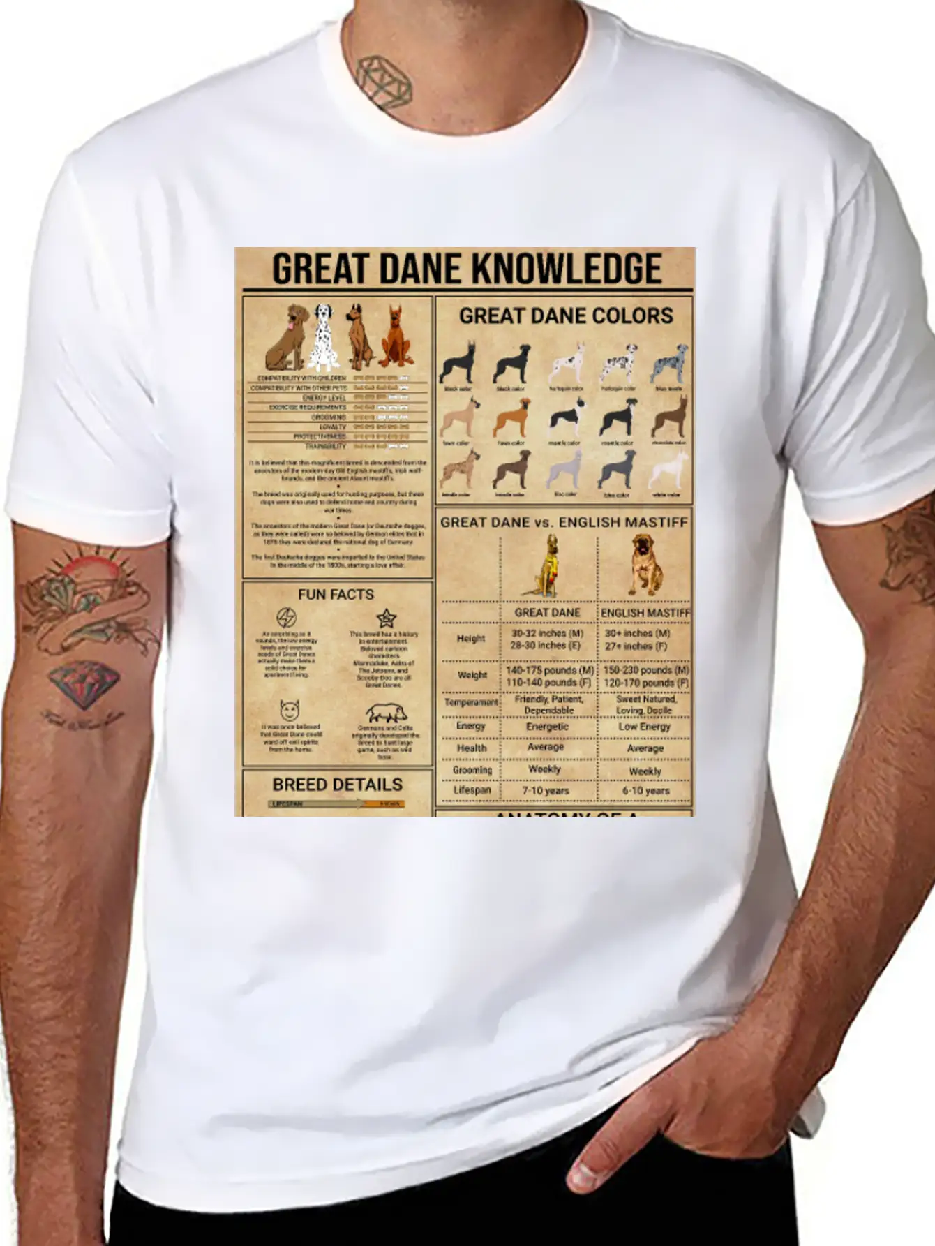 Great Dane Knowledge Poster, Vintage Home Decor Stylish Everyday T-Shirt – Unisex Basic Cotton Tee