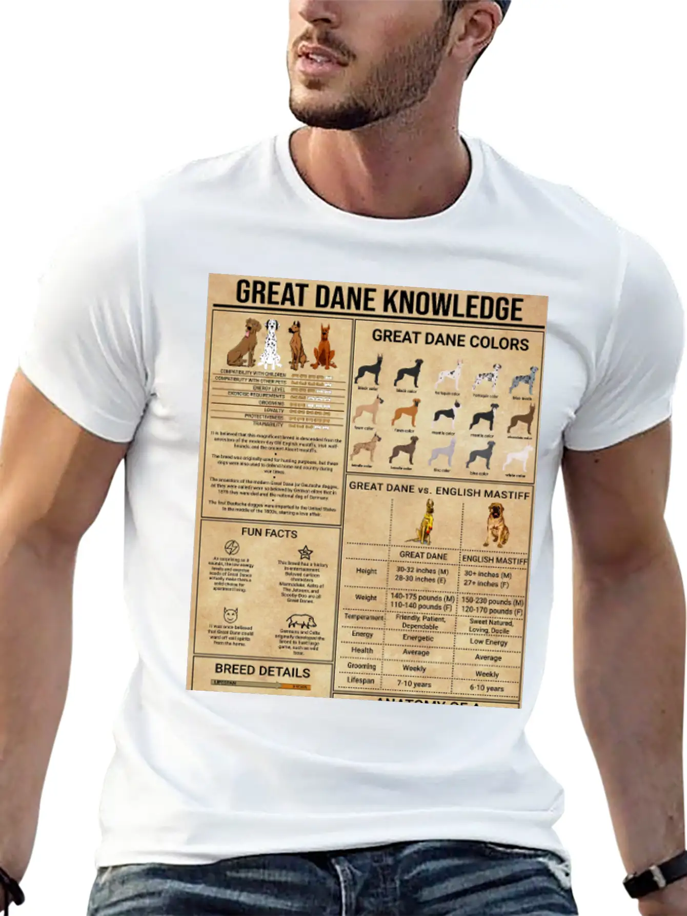 Great Dane Knowledge Poster, Vintage Home Decor Stylish Everyday T-Shirt – Unisex Basic Cotton Tee