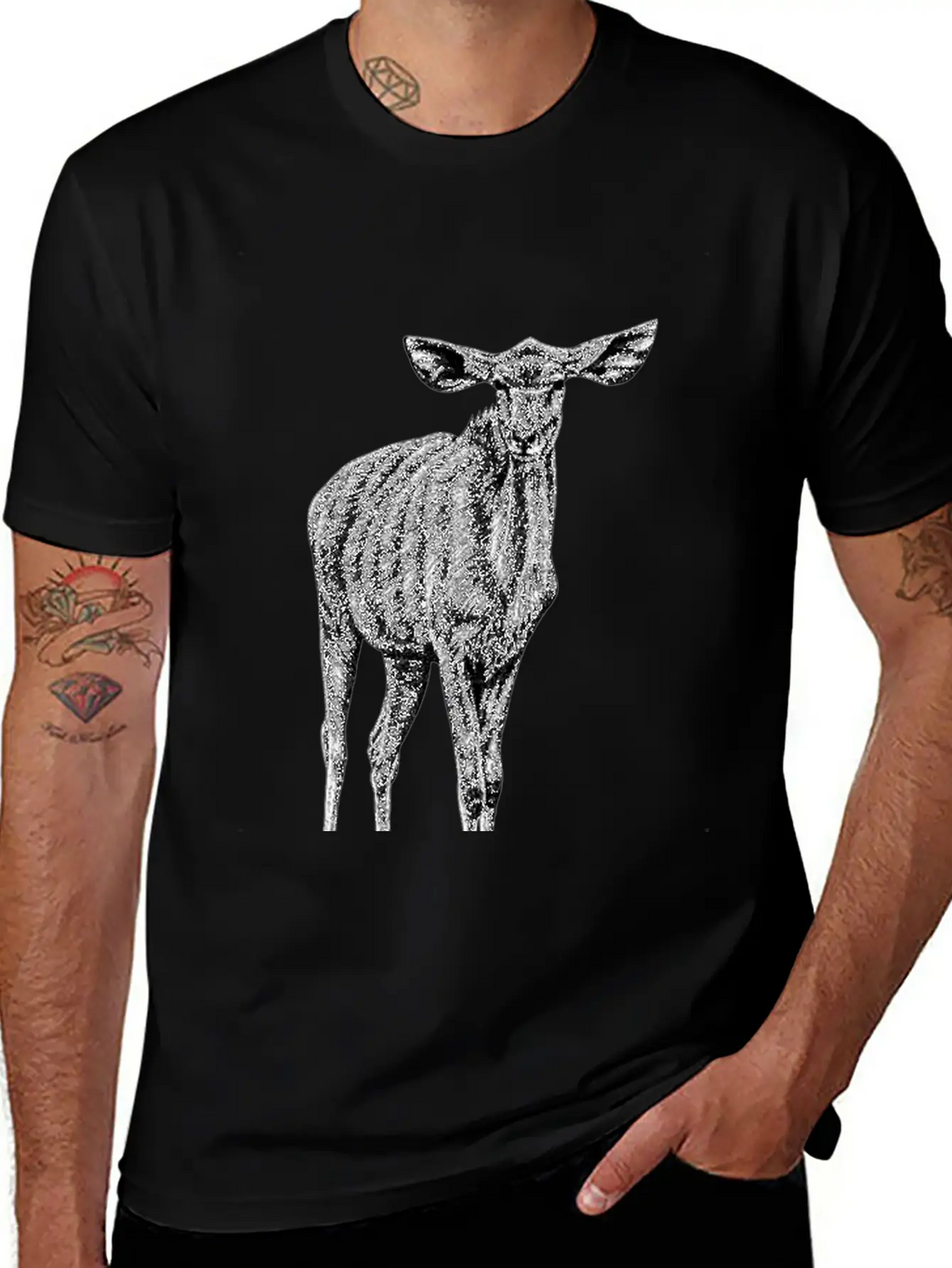 Greater Kudu - African Antelope - Ink Illustration Unisex Casual T-Shirt – Clean Design For Daily Comfort