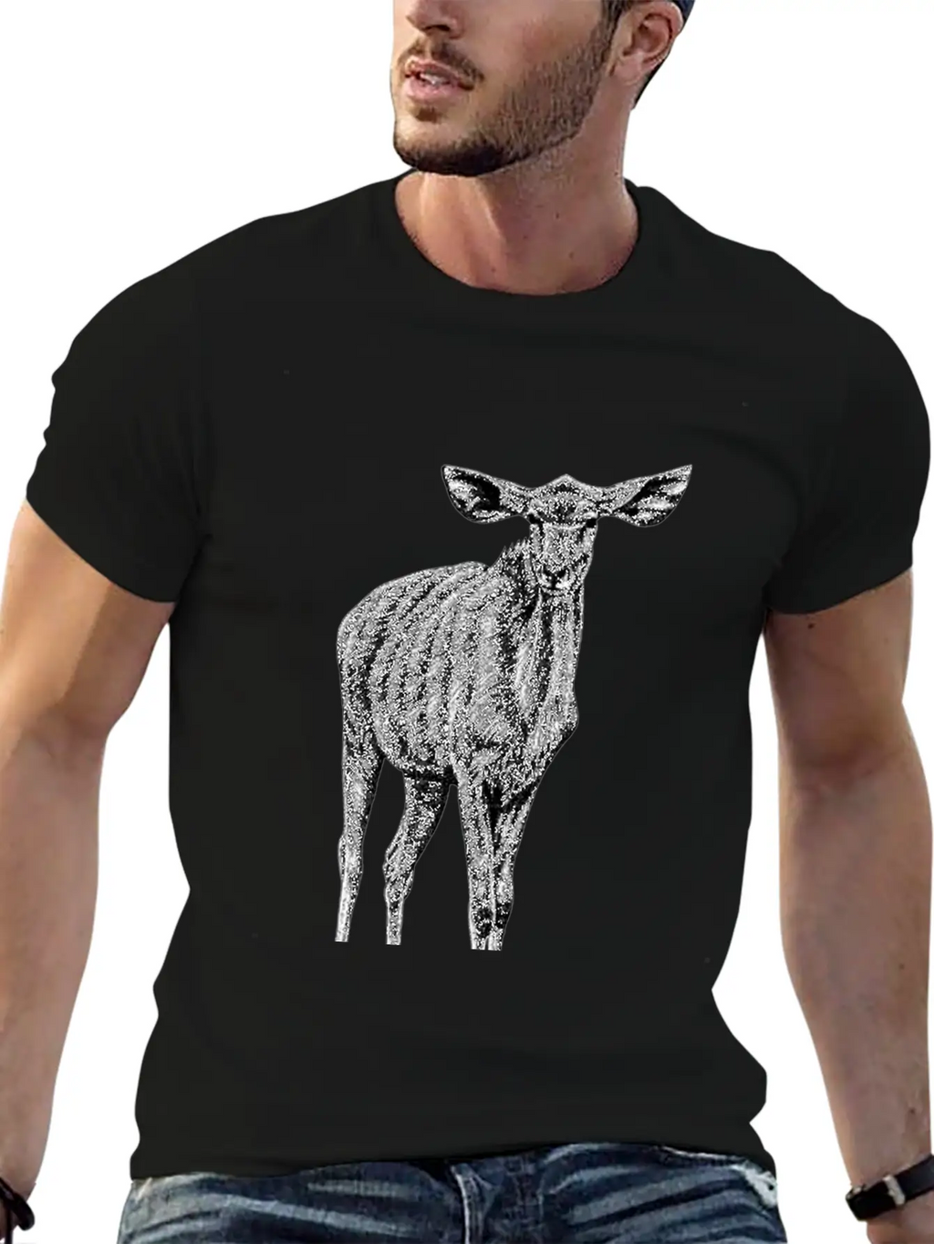 Greater Kudu - African Antelope - Ink Illustration Unisex Casual T-Shirt – Clean Design For Daily Comfort