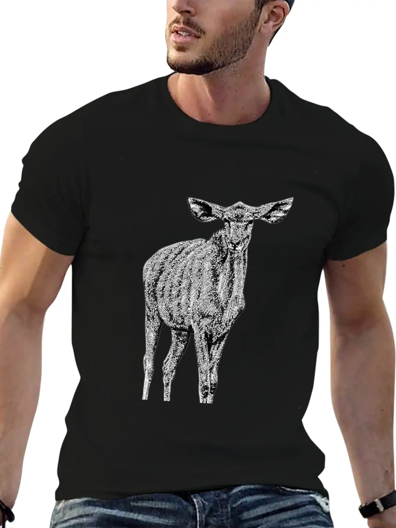 Greater Kudu - African Antelope - Ink Illustration Unisex Casual T-Shirt – Clean Design For Daily Comfort