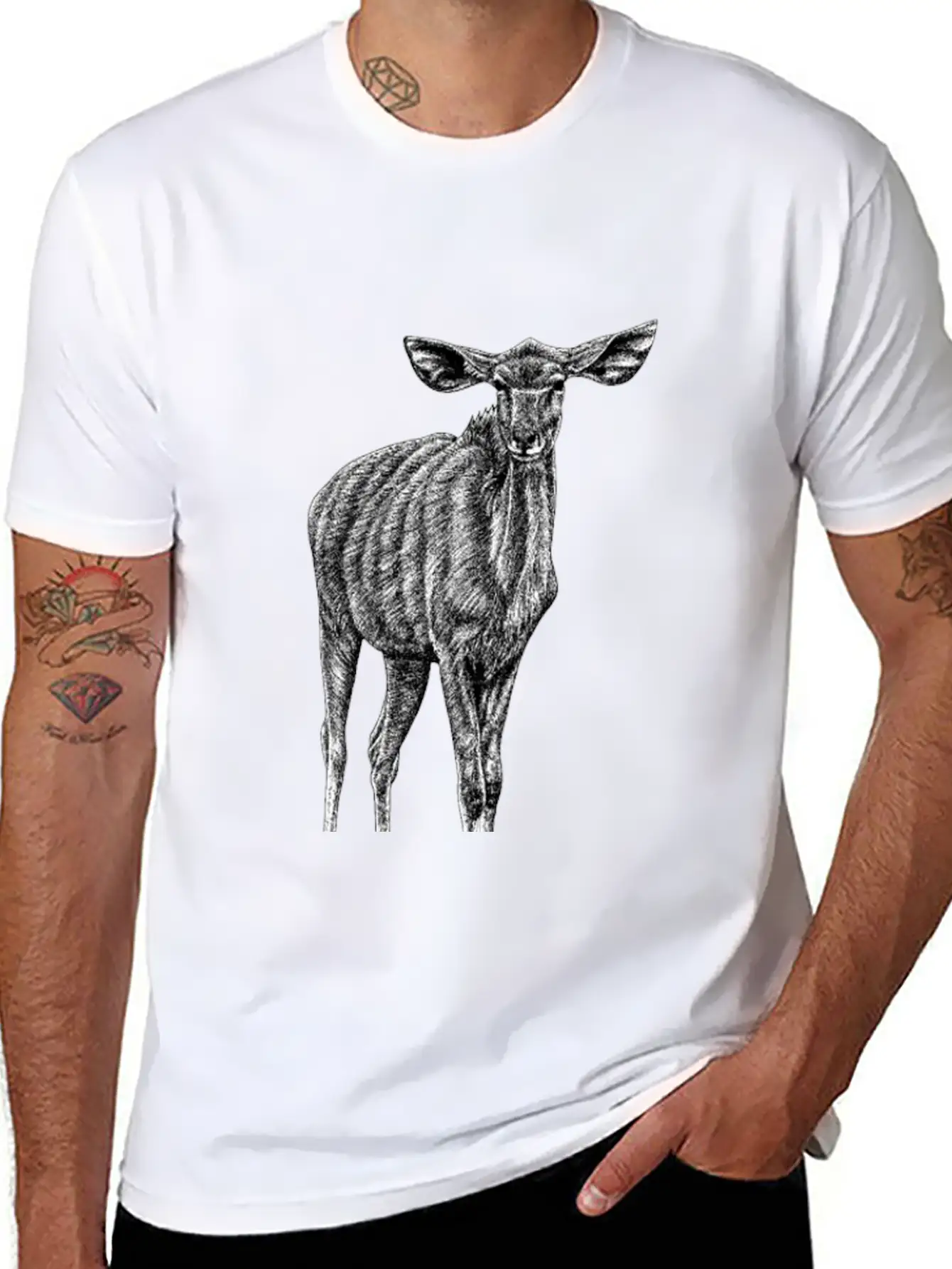 Greater Kudu - African Antelope - Ink Illustration Unisex Casual T-Shirt – Clean Design For Daily Comfort