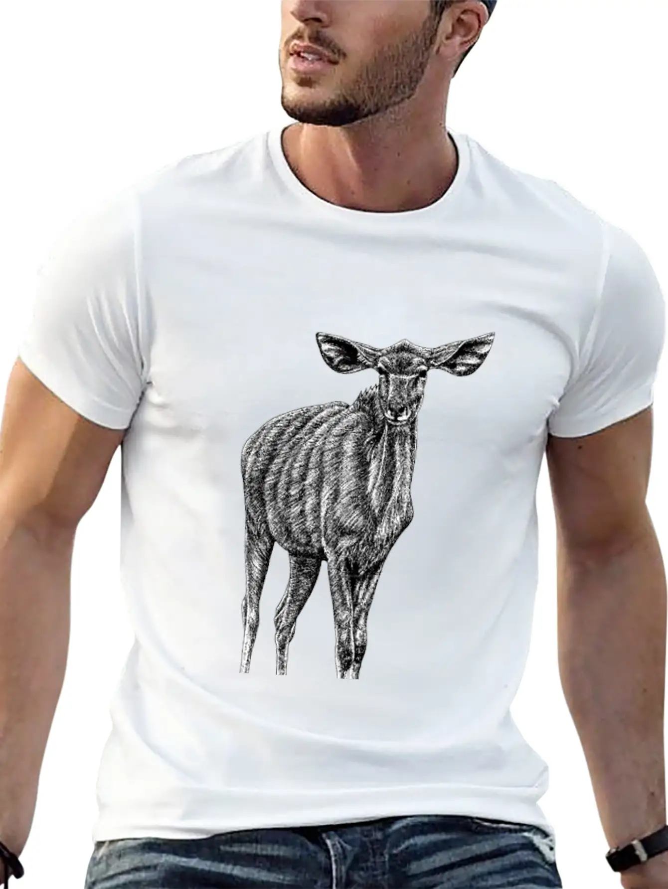 Greater Kudu - African Antelope - Ink Illustration Unisex Casual T-Shirt – Clean Design For Daily Comfort