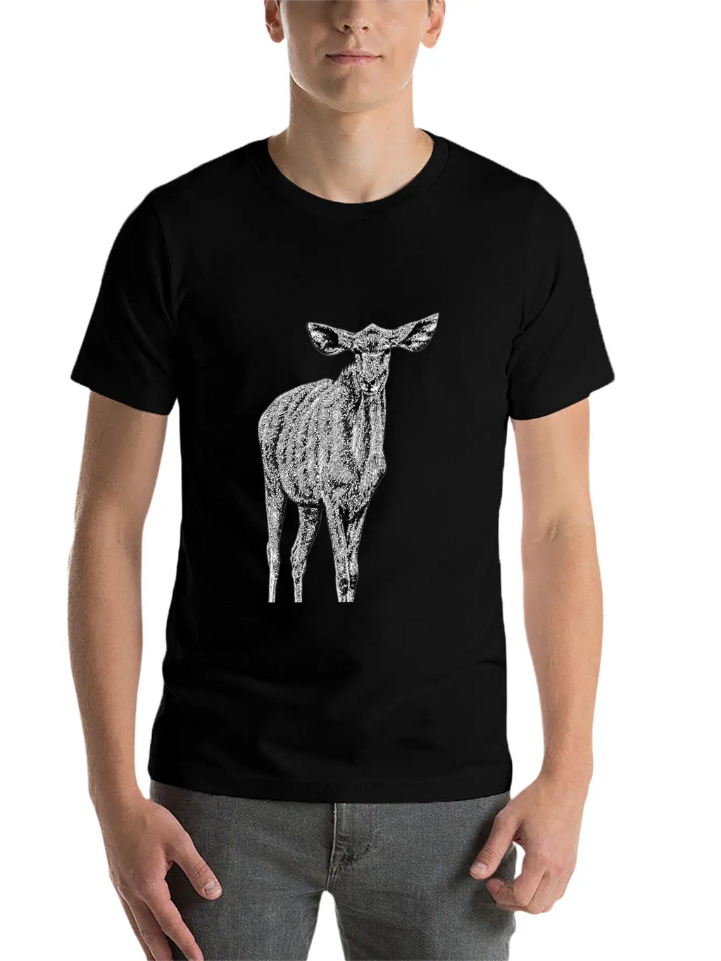 Greater Kudu - African Antelope - Ink Illustration Unisex Casual T-Shirt – Clean Design For Daily Comfort