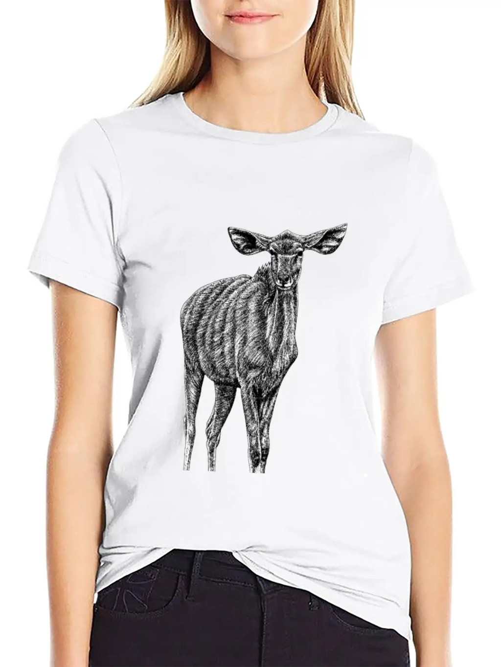 Greater Kudu - African Antelope - Ink Illustration Unisex Casual T-Shirt – Clean Design For Daily Comfort