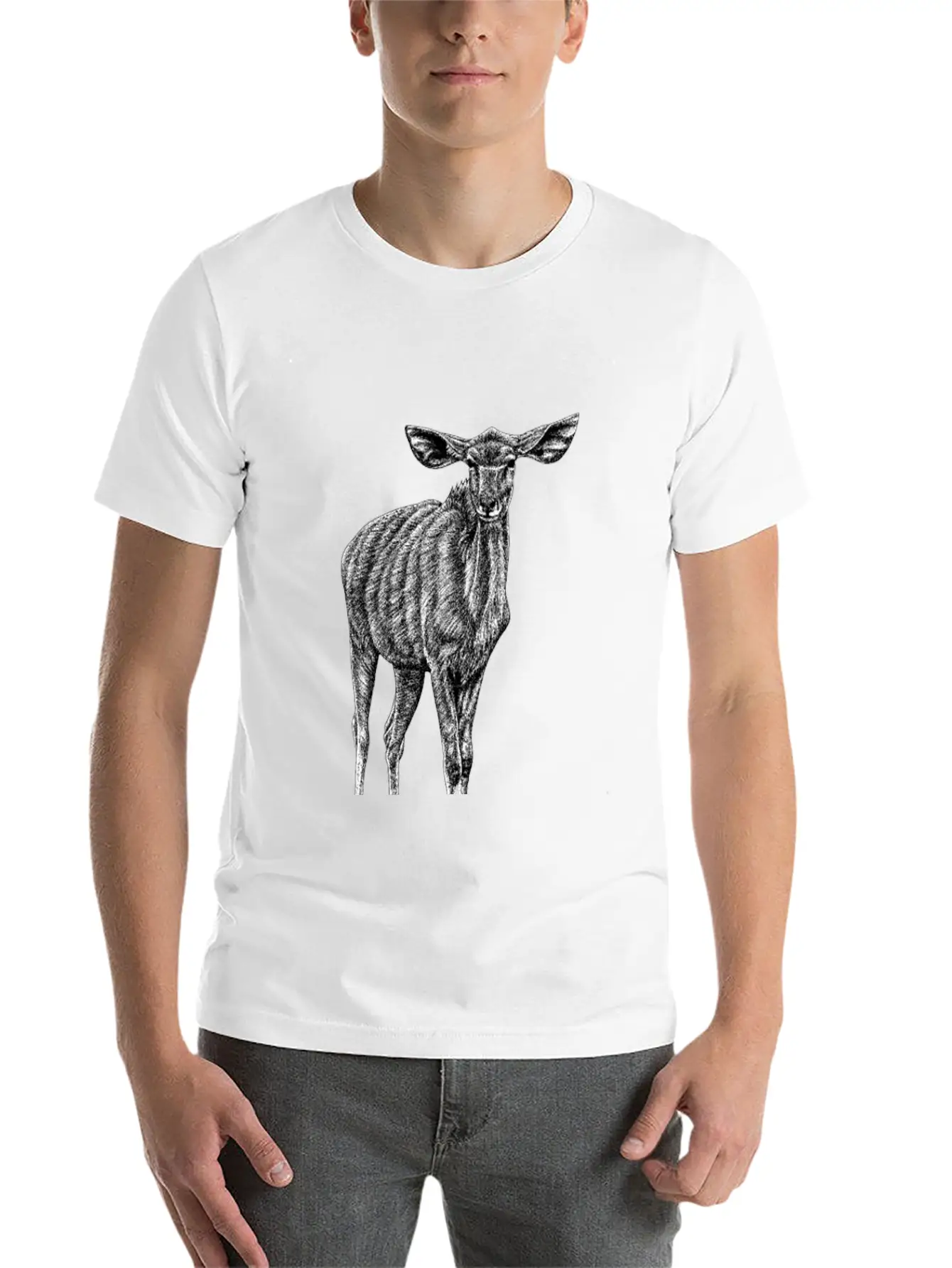 Greater Kudu - African Antelope - Ink Illustration Unisex Casual T-Shirt – Clean Design For Daily Comfort