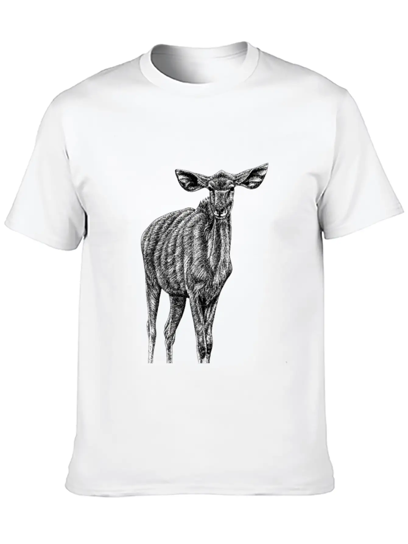 Greater Kudu - African Antelope - Ink Illustration Unisex Casual T-Shirt – Clean Design For Daily Comfort