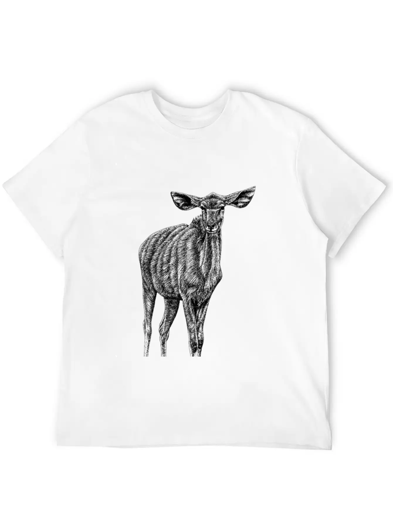 Greater Kudu - African Antelope - Ink Illustration Unisex Casual T-Shirt – Clean Design For Daily Comfort