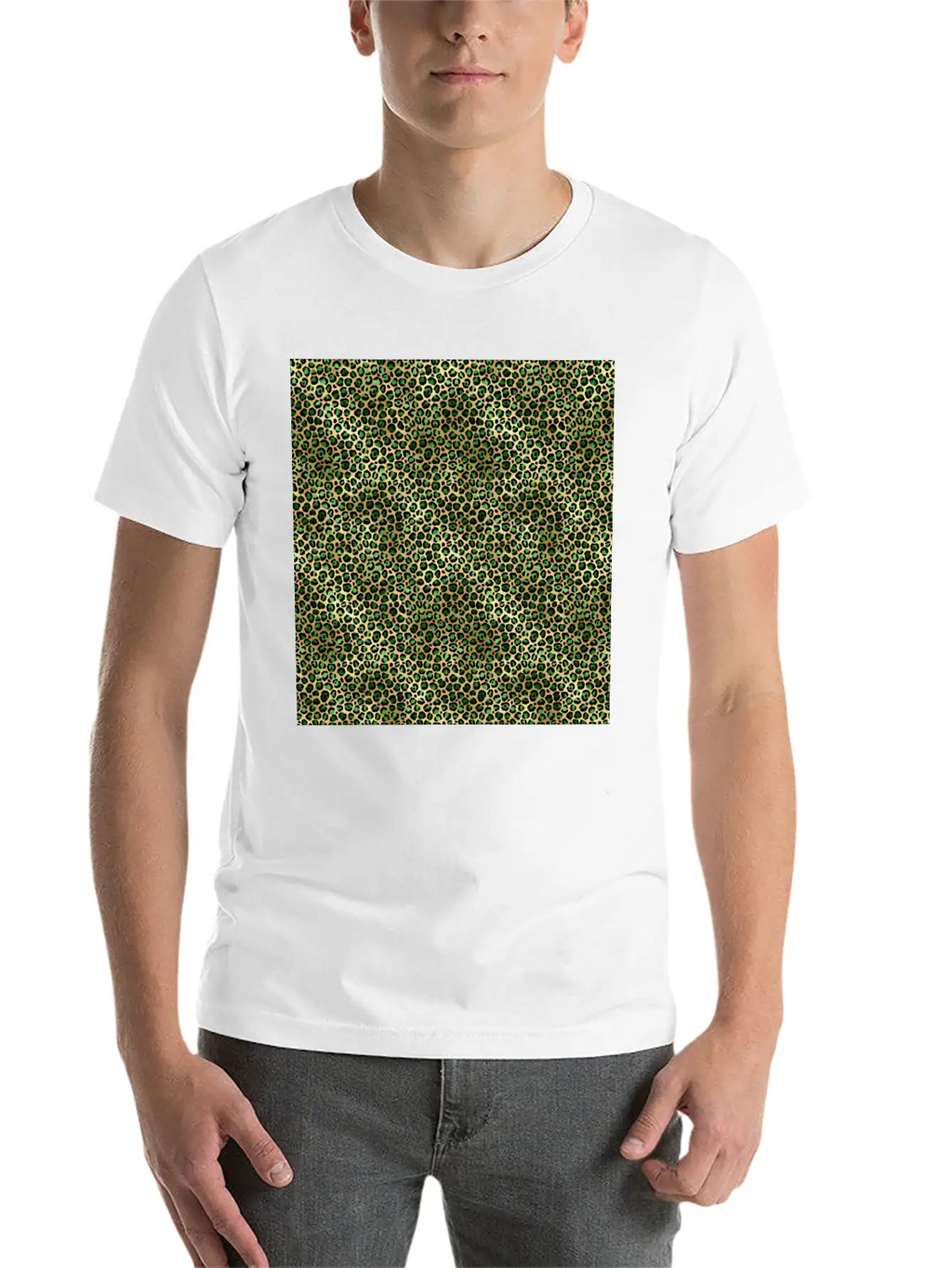 Green Gold Leopard Pattern Stylish Everyday T-Shirt – Unisex Basic Cotton Tee