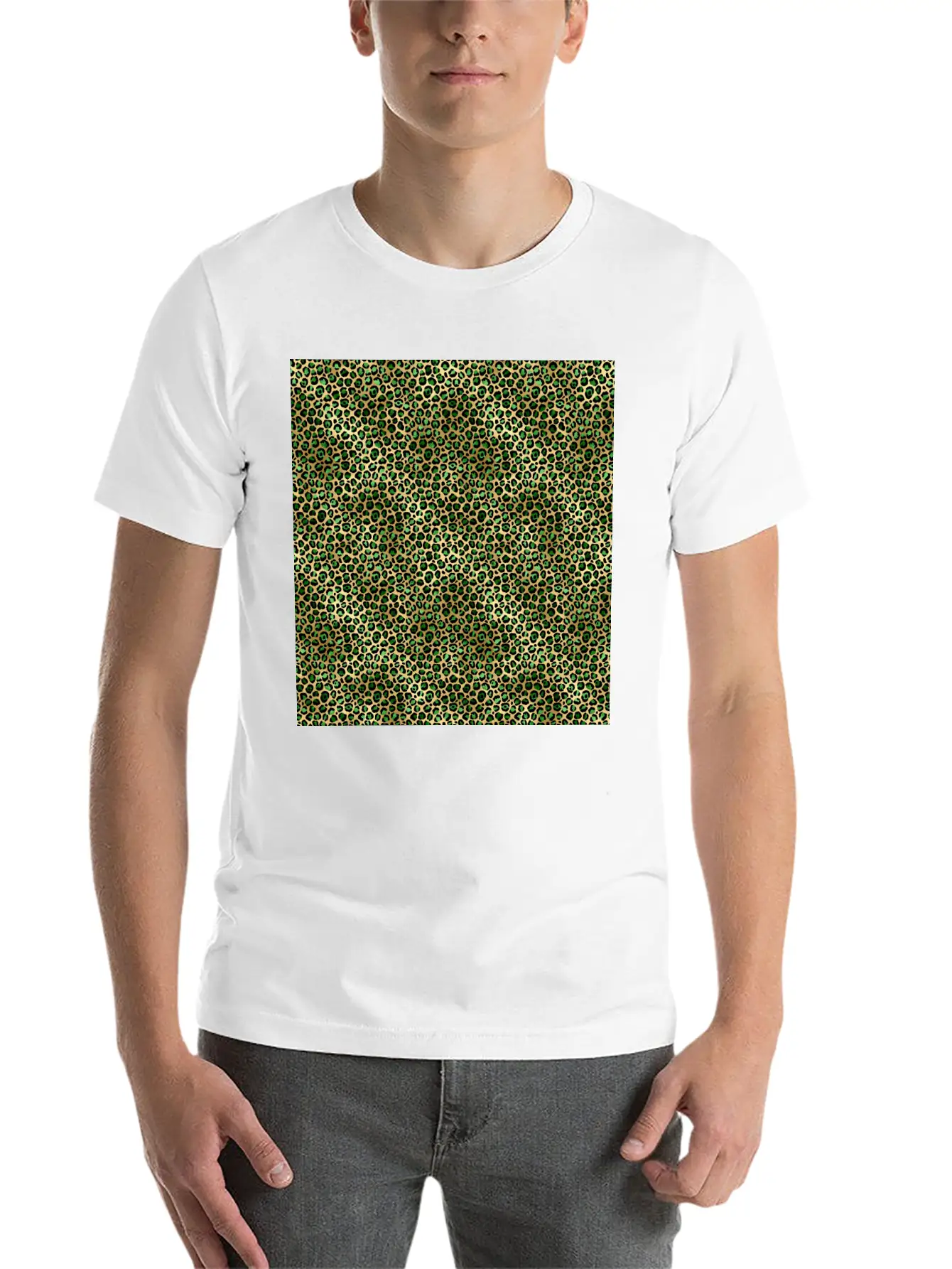 Green Gold Leopard Pattern Stylish Everyday T-Shirt – Unisex Basic Cotton Tee