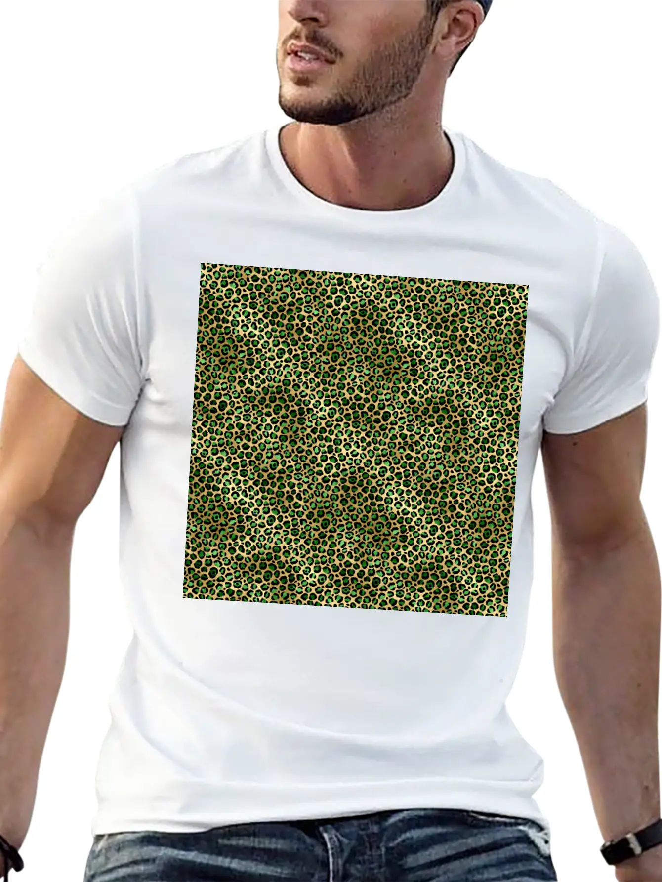 Green Gold Leopard Pattern Stylish Everyday T-Shirt – Unisex Basic Cotton Tee