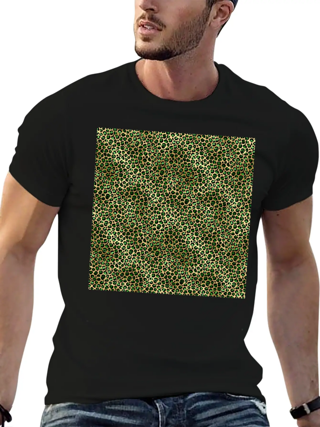 Green Gold Leopard Pattern Stylish Everyday T-Shirt – Unisex Basic Cotton Tee