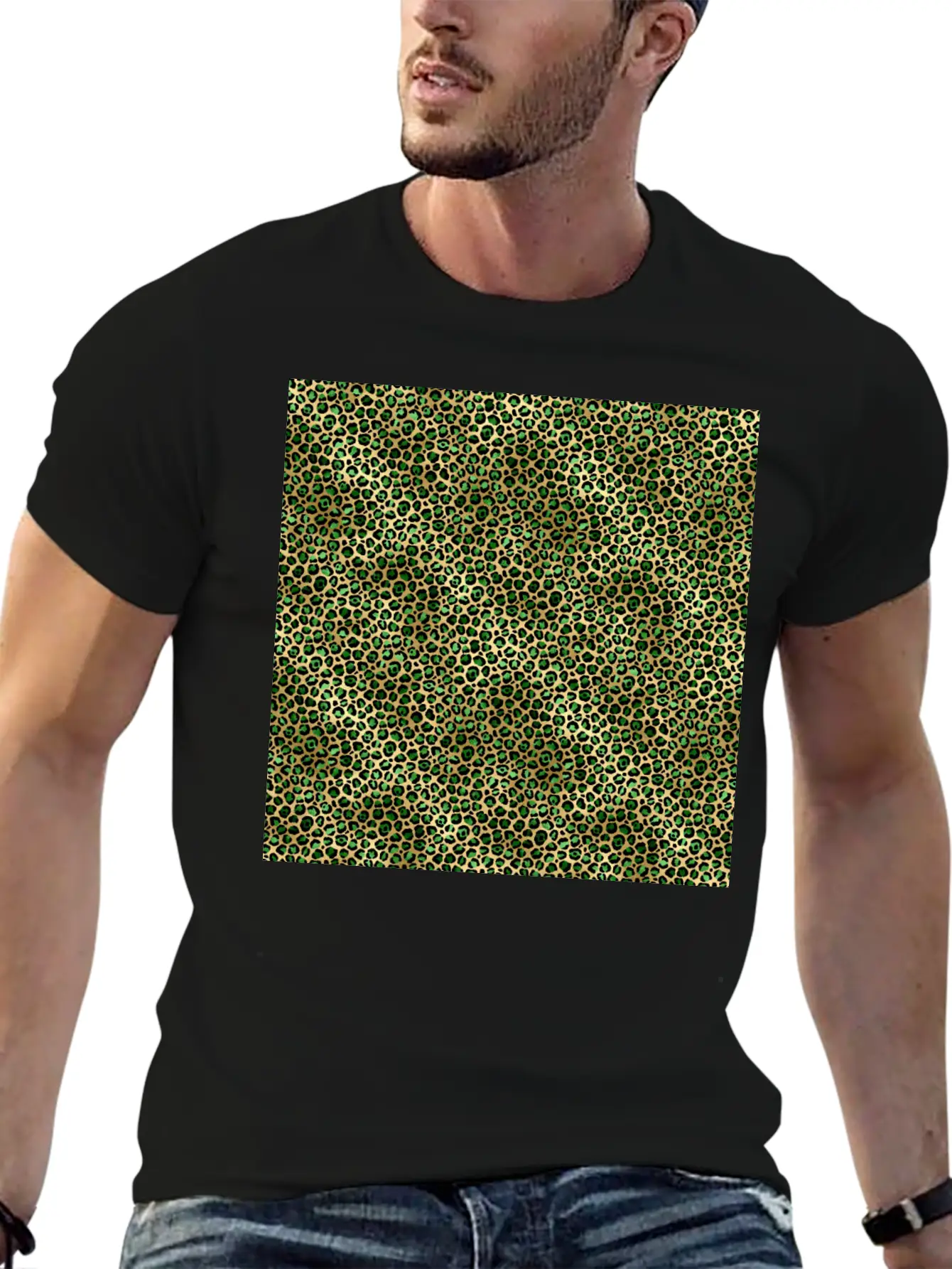Green Gold Leopard Pattern Stylish Everyday T-Shirt – Unisex Basic Cotton Tee
