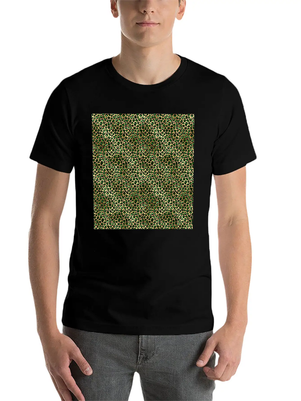 Green Gold Leopard Pattern Stylish Everyday T-Shirt – Unisex Basic Cotton Tee