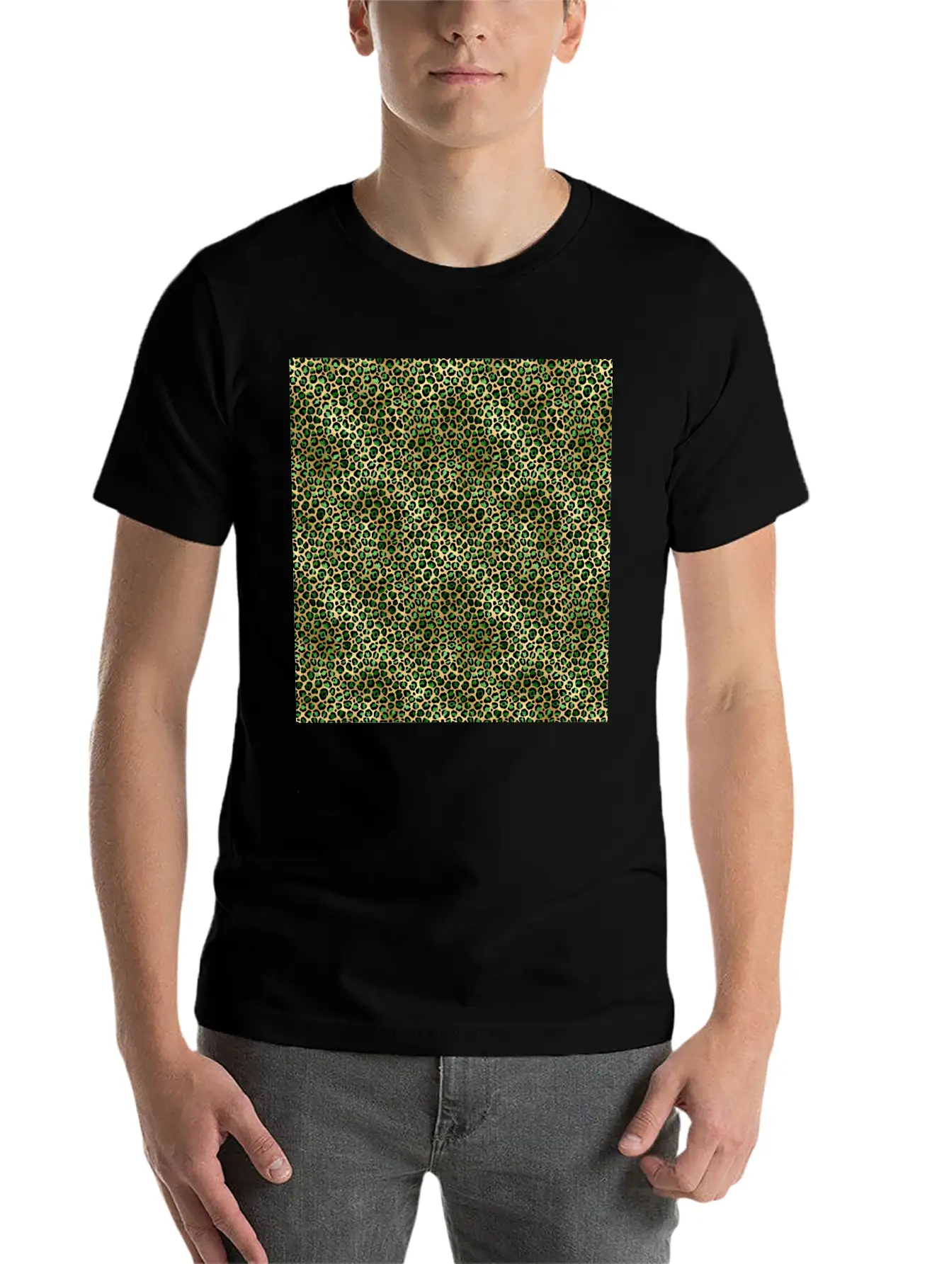 Green Gold Leopard Pattern Stylish Everyday T-Shirt – Unisex Basic Cotton Tee