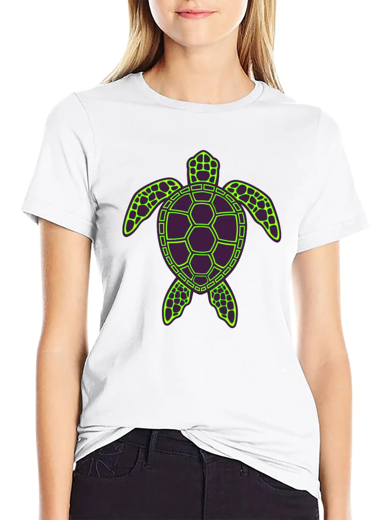 Green Neon Lava Sea Turtle Design Classic Cotton Tee – Unisex Comfort For Any Season