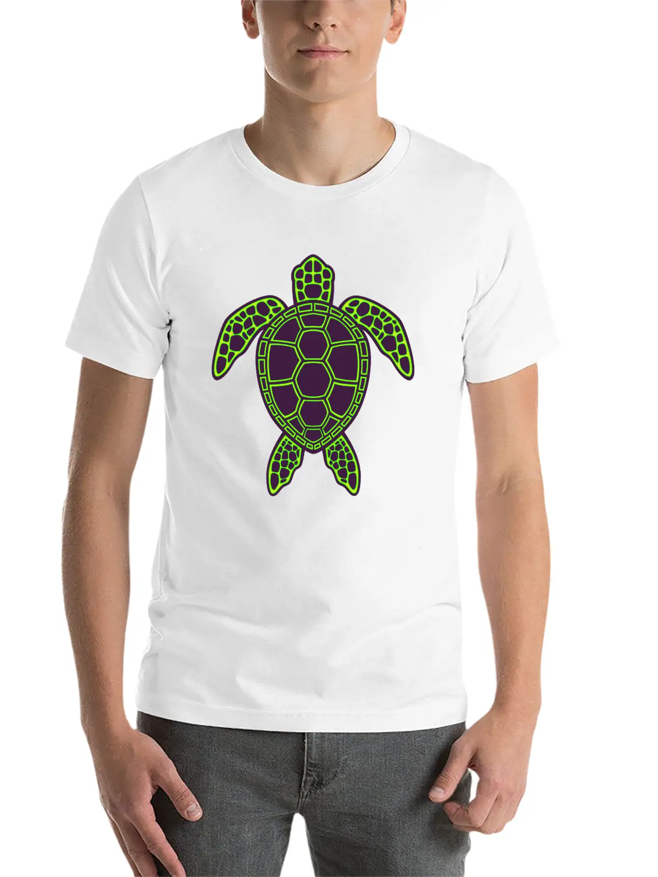 Green Neon Lava Sea Turtle Design Classic Cotton Tee – Unisex Comfort For Any Season