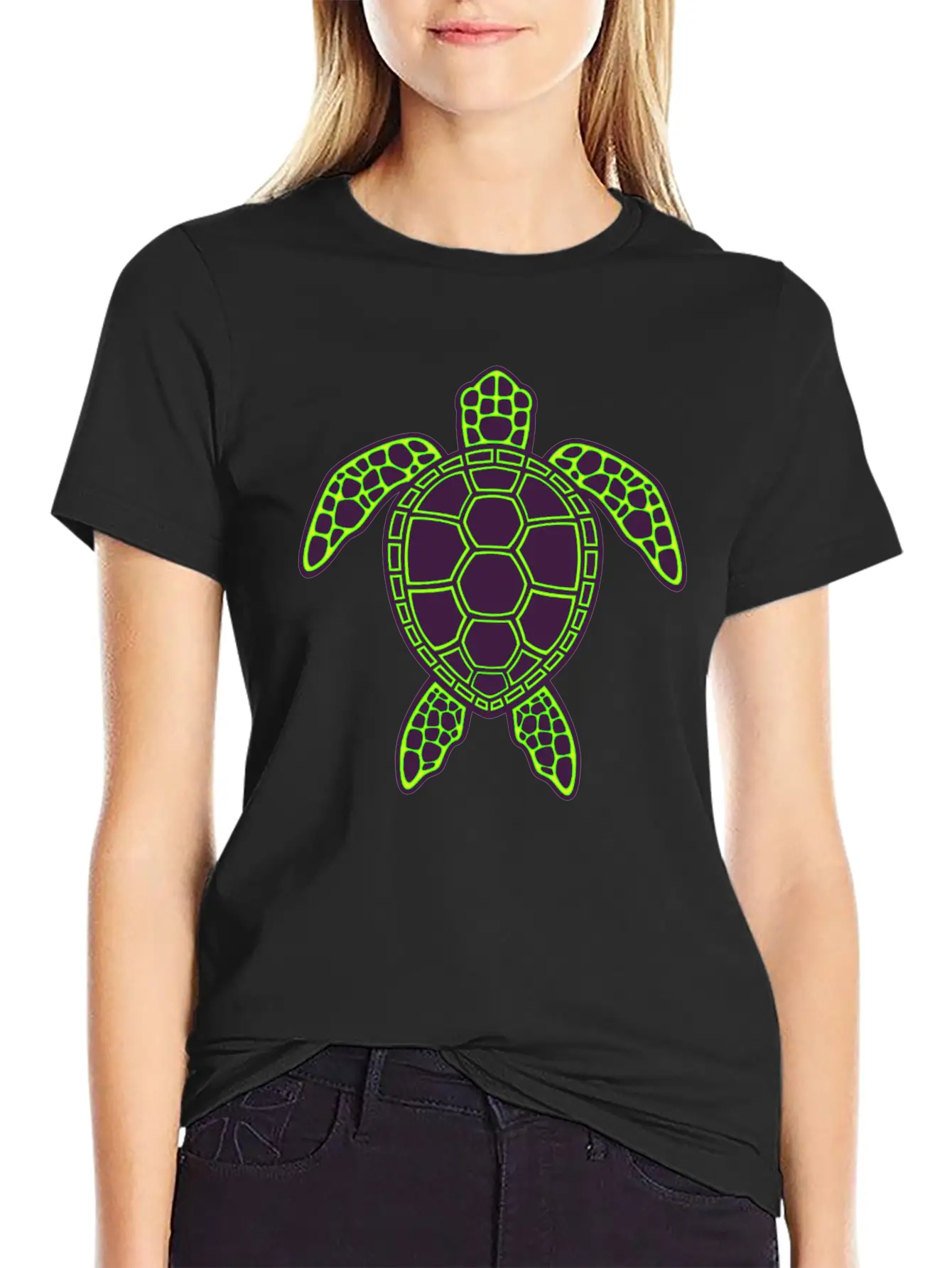 Green Neon Lava Sea Turtle Design Classic Cotton Tee – Unisex Comfort For Any Season
