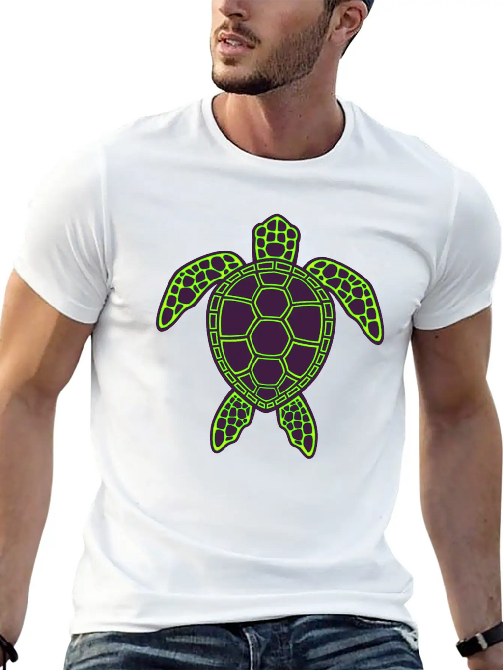 Green Neon Lava Sea Turtle Design Classic Cotton Tee – Unisex Comfort For Any Season