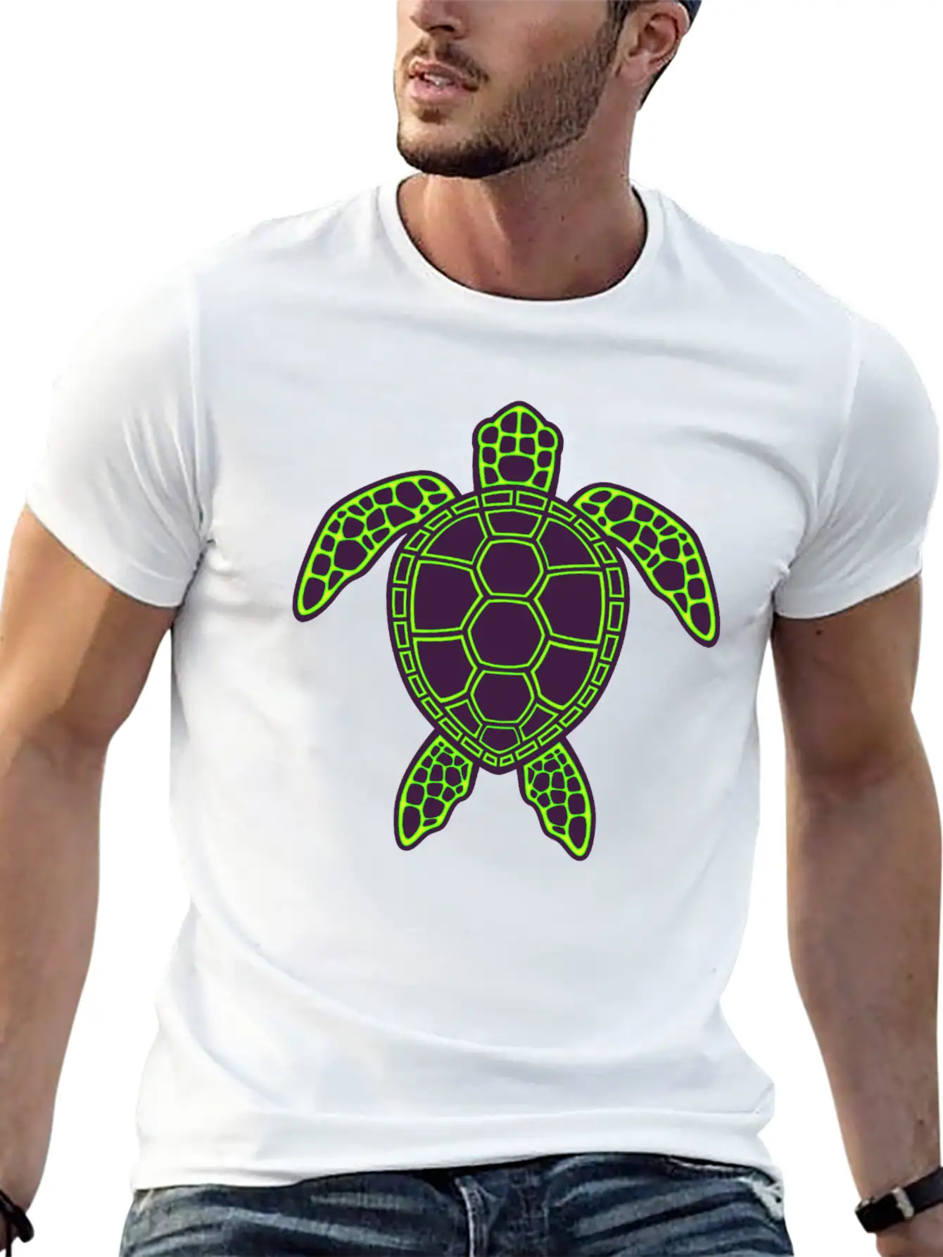 Green Neon Lava Sea Turtle Design Classic Cotton Tee – Unisex Comfort For Any Season