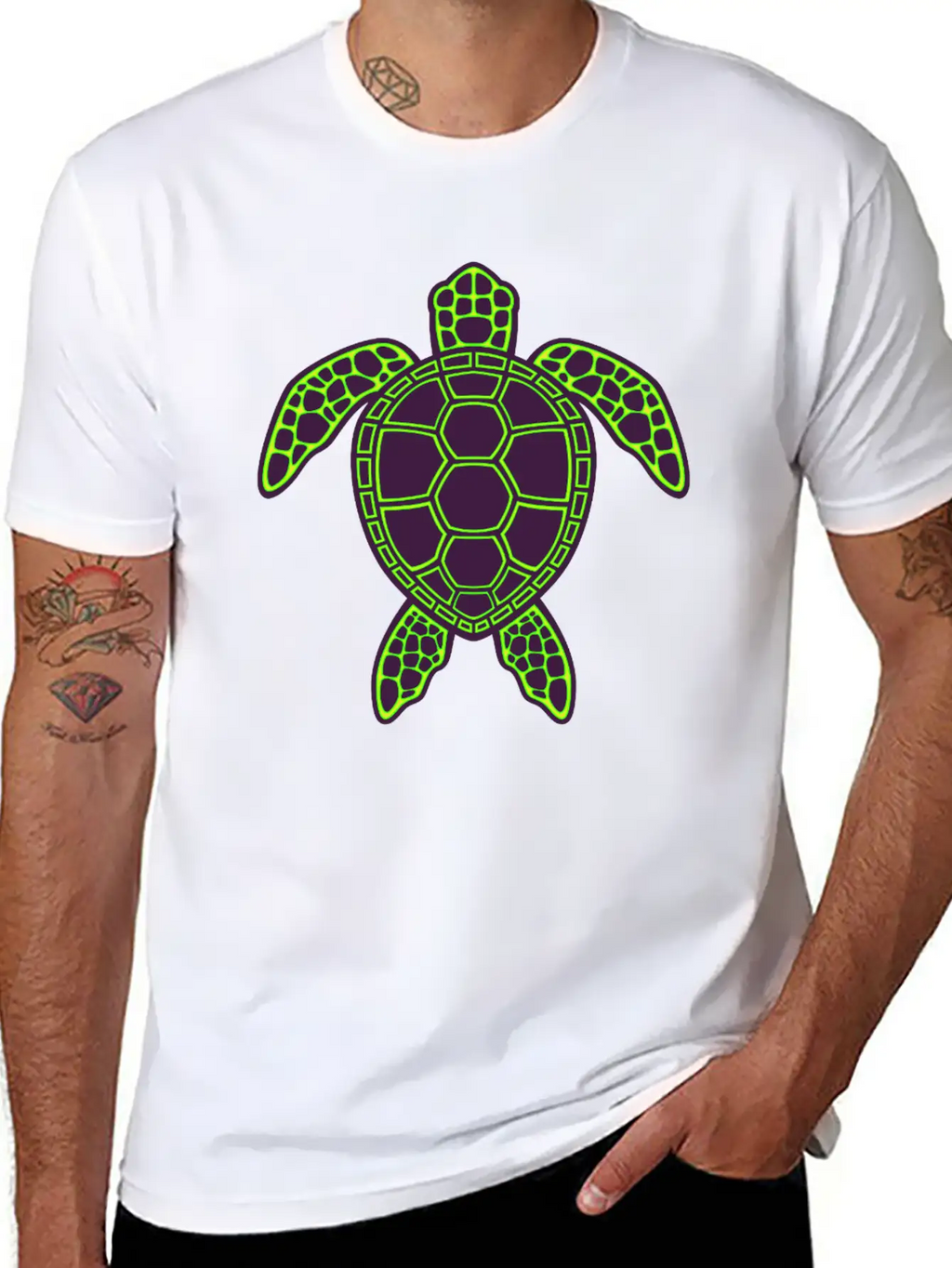 Green Neon Lava Sea Turtle Design Classic Cotton Tee – Unisex Comfort For Any Season
