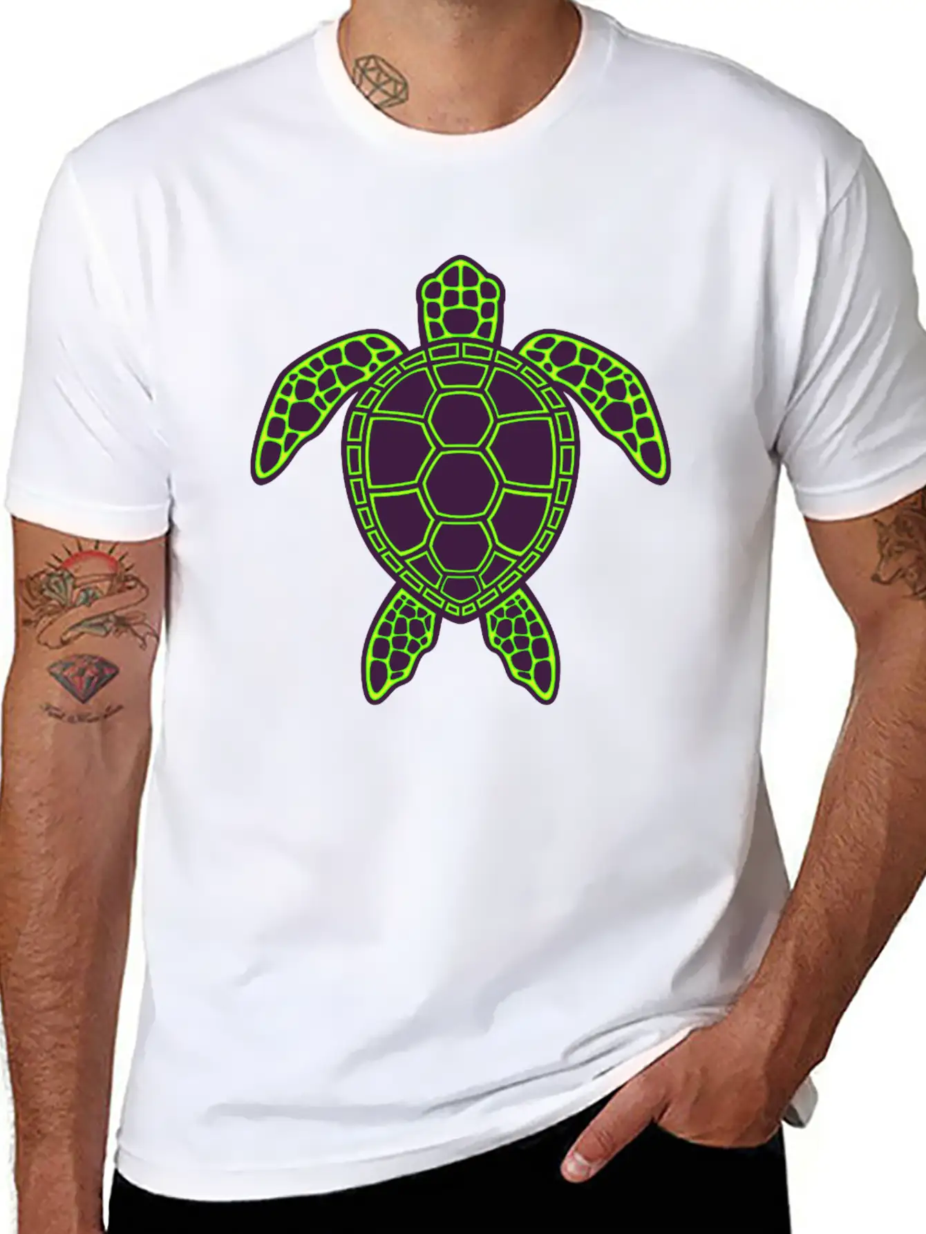 Green Neon Lava Sea Turtle Design Classic Cotton Tee – Unisex Comfort For Any Season
