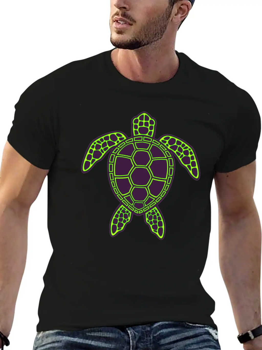Green Neon Lava Sea Turtle Design Classic Cotton Tee – Unisex Comfort For Any Season