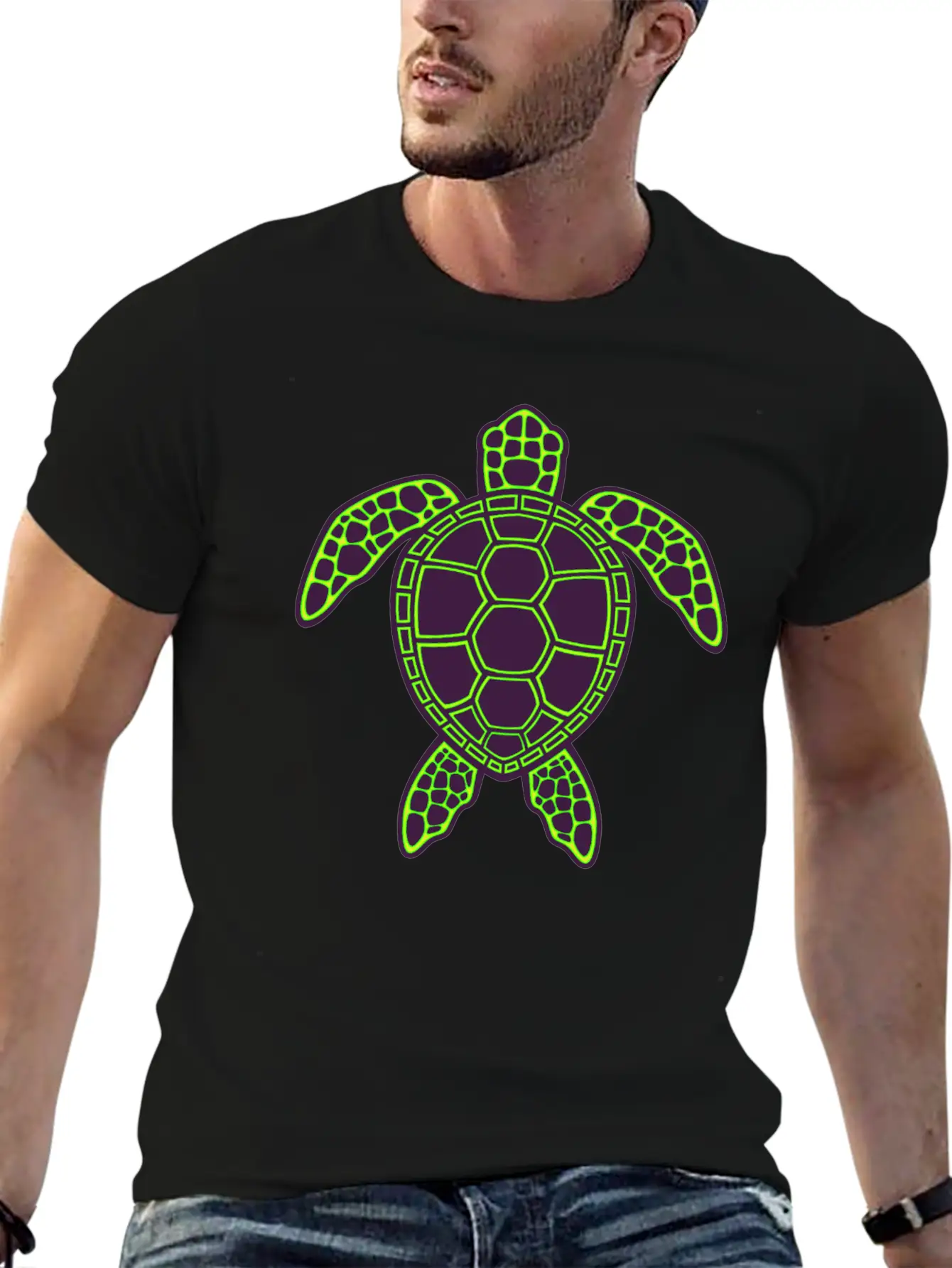 Green Neon Lava Sea Turtle Design Classic Cotton Tee – Unisex Comfort For Any Season