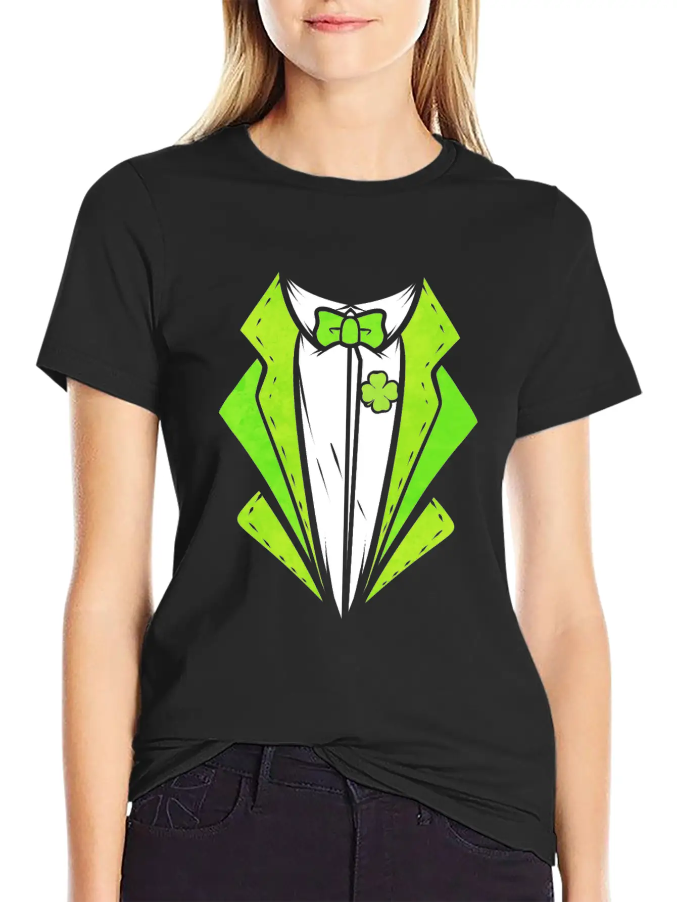 Green Outfit With Bow For St. Patricks Day Unisex Casual T-Shirt – Clean Design For Daily Comfort