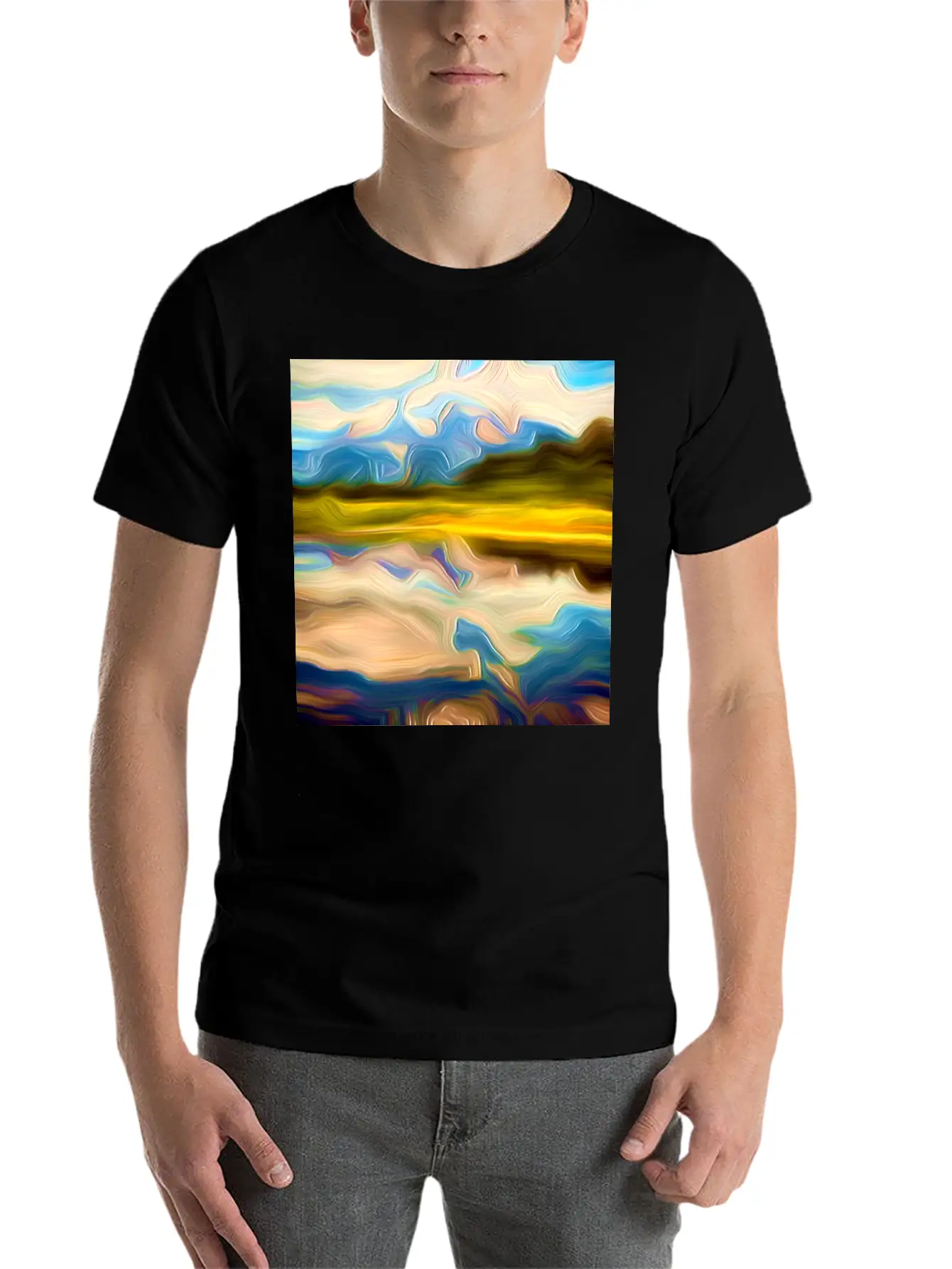 Greenlake Digital Art Abstract Painting Breathable Graphic T-Shirt – Perfect For Casual Days