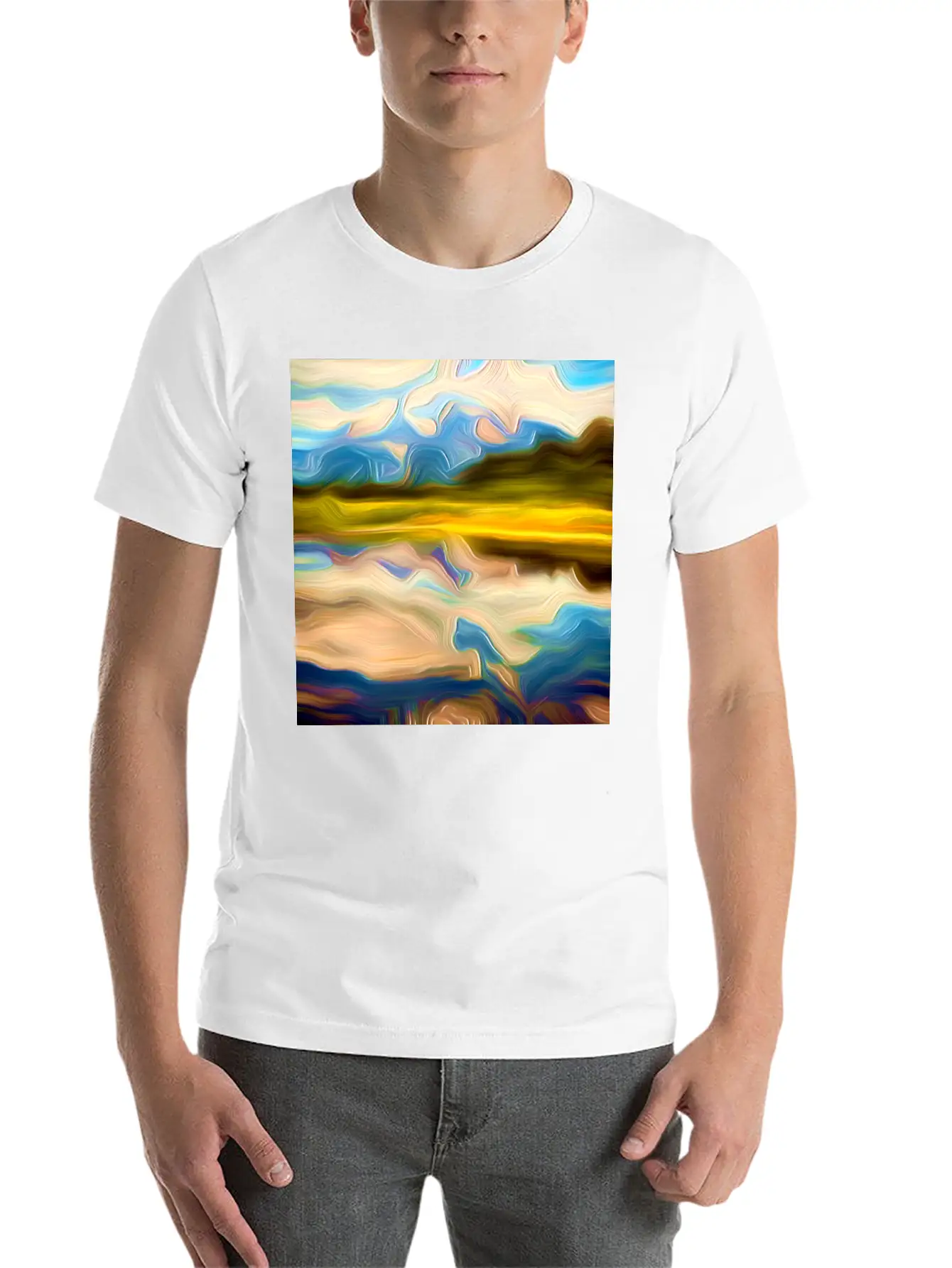 Greenlake Digital Art Abstract Painting Breathable Graphic T-Shirt – Perfect For Casual Days