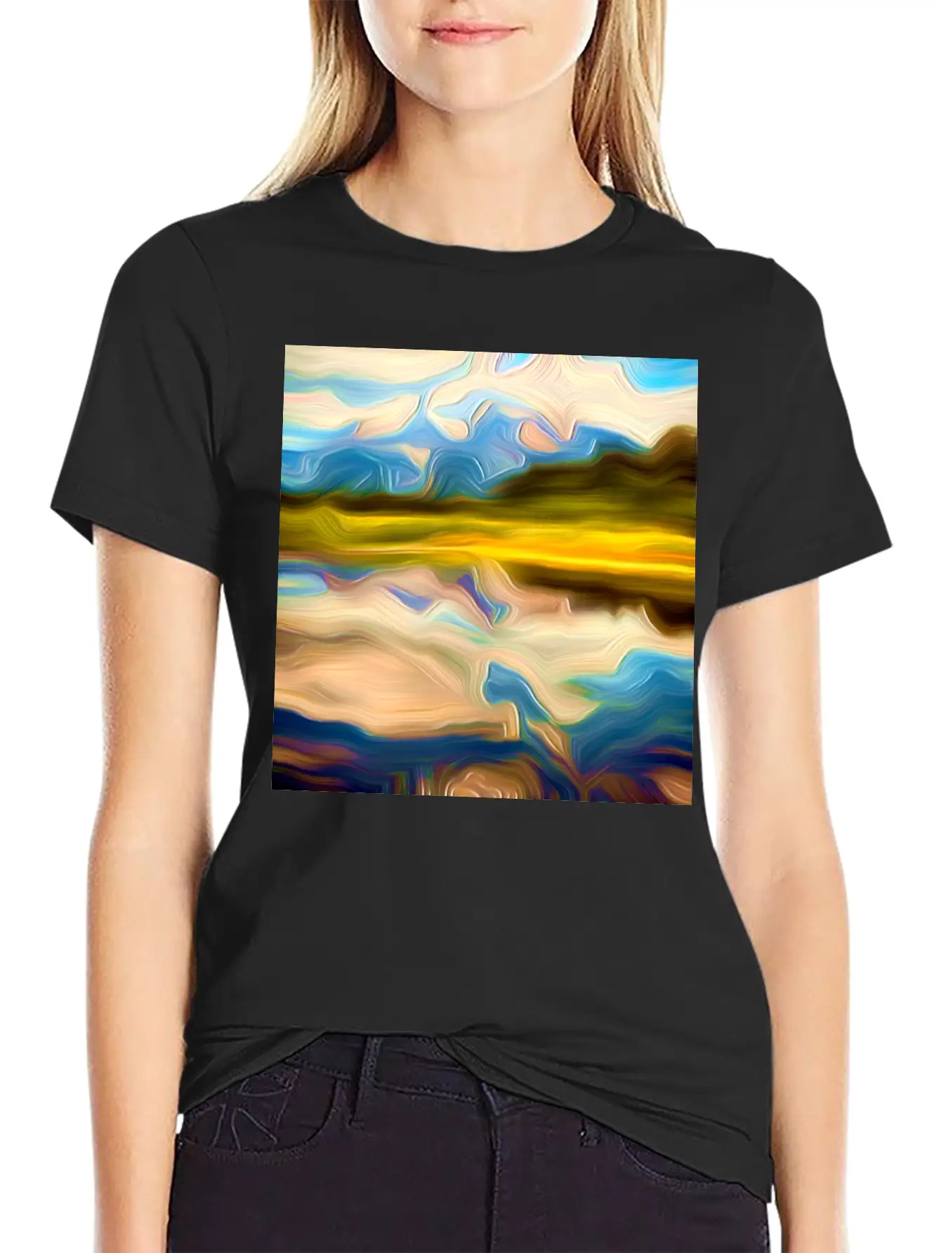 Greenlake Digital Art Abstract Painting Breathable Graphic T-Shirt – Perfect For Casual Days