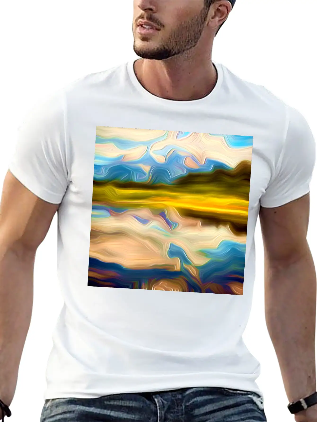 Greenlake Digital Art Abstract Painting Breathable Graphic T-Shirt – Perfect For Casual Days