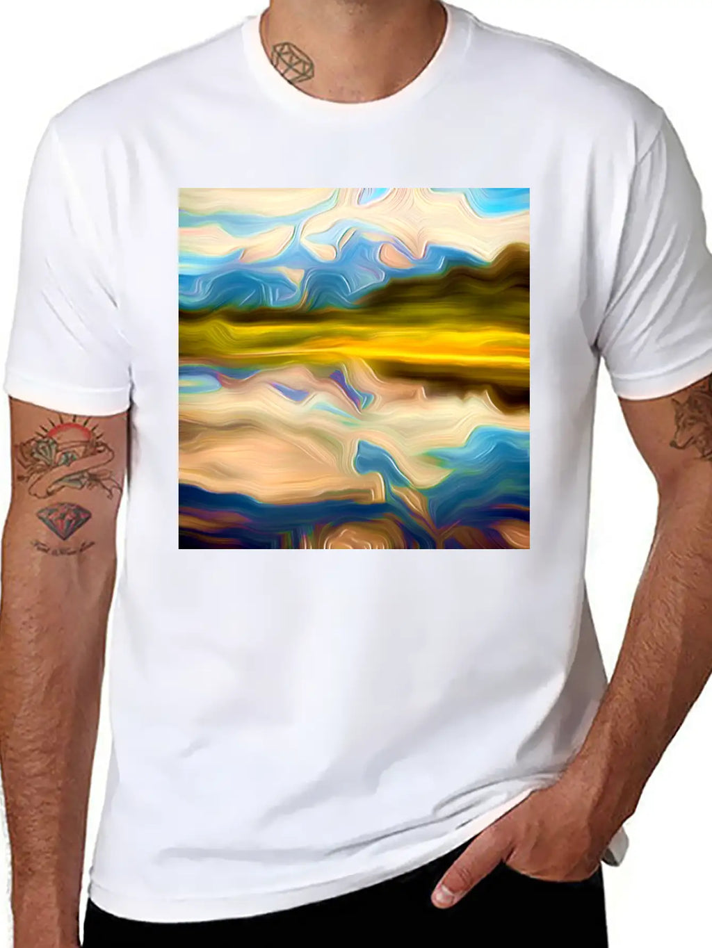 Greenlake Digital Art Abstract Painting Breathable Graphic T-Shirt – Perfect For Casual Days