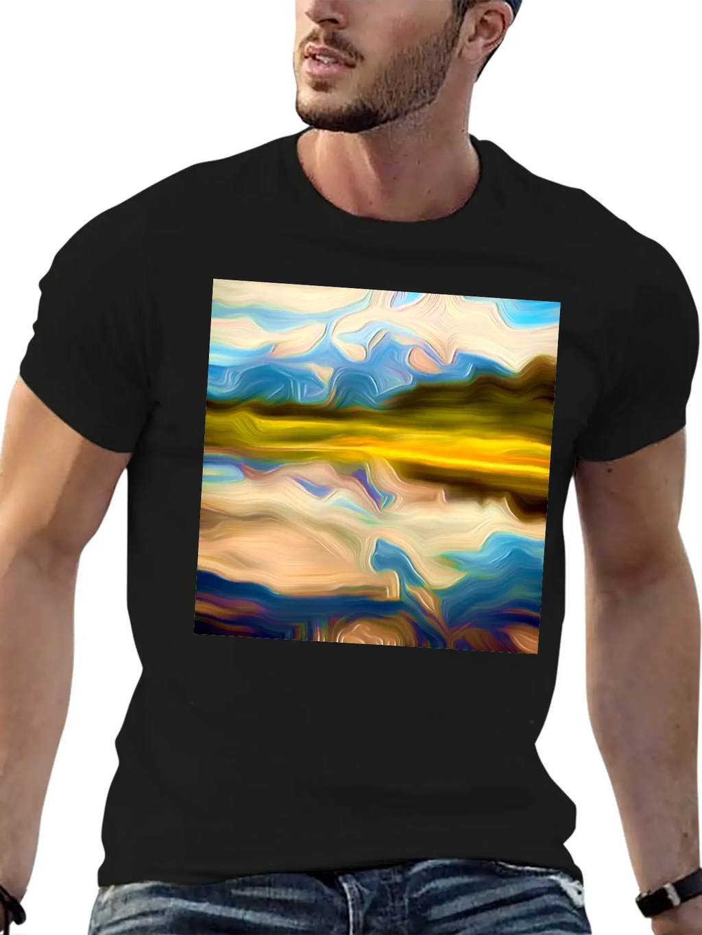 Greenlake Digital Art Abstract Painting Breathable Graphic T-Shirt – Perfect For Casual Days