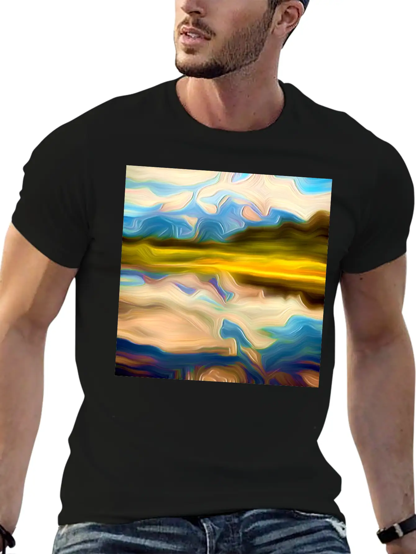 Greenlake Digital Art Abstract Painting Breathable Graphic T-Shirt – Perfect For Casual Days