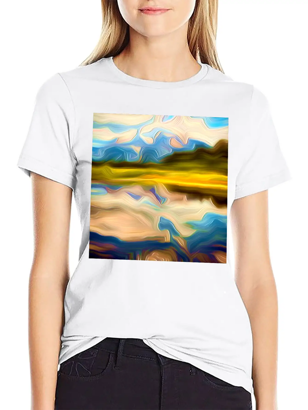 Greenlake Digital Art Abstract Painting Breathable Graphic T-Shirt – Perfect For Casual Days