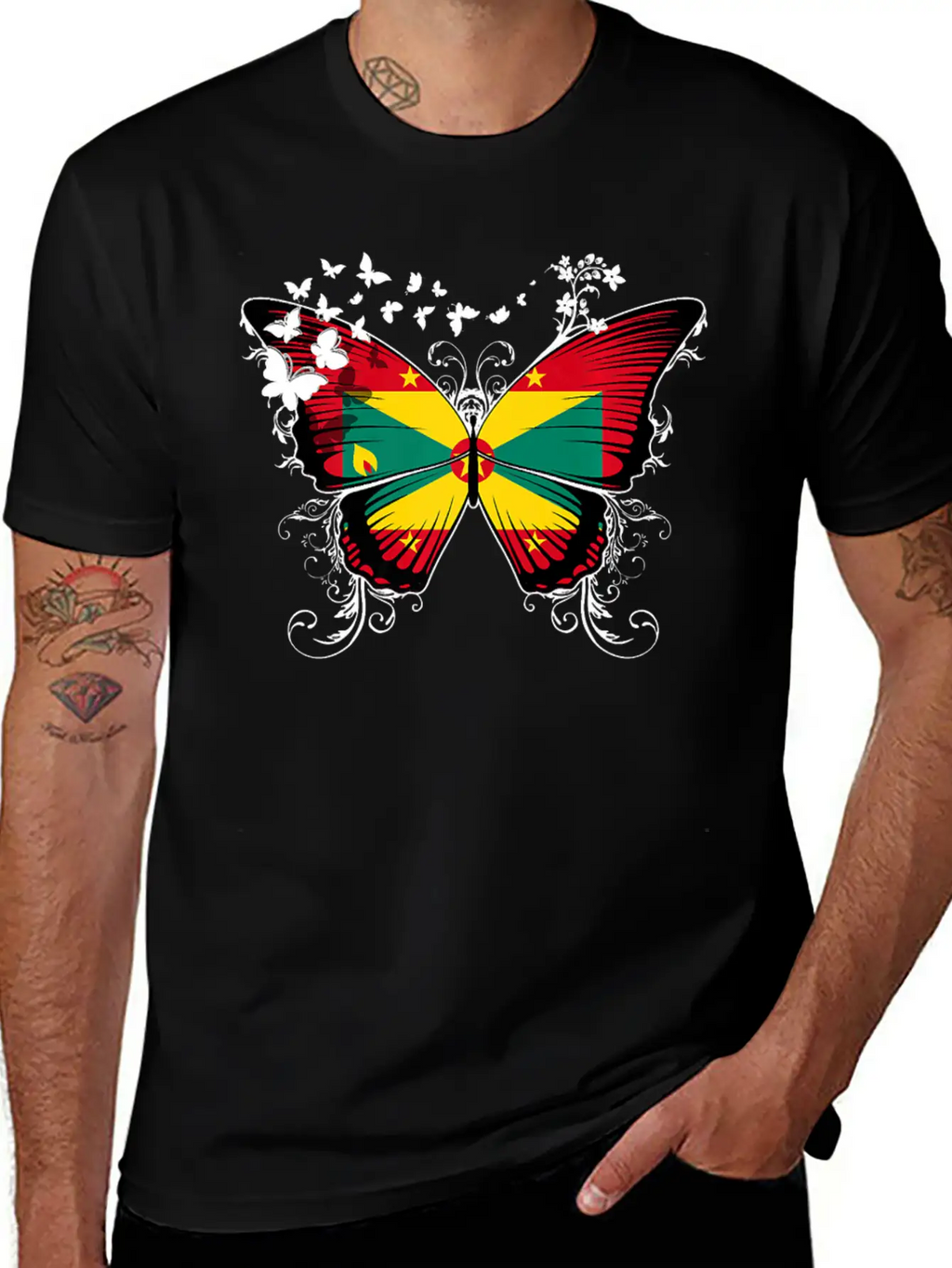 Grenada Flag Design Grenadian Flag Butterfly Stylish Everyday T-Shirt – Unisex Basic Cotton Tee