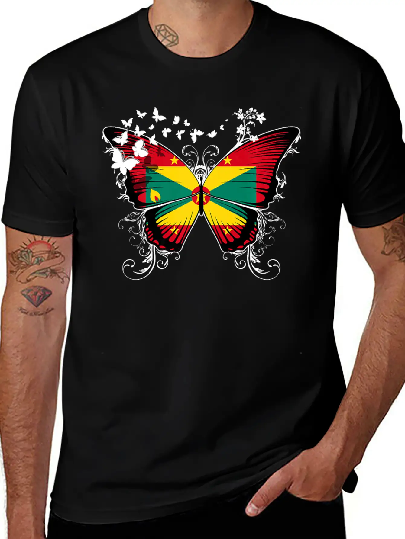 Grenada Flag Design Grenadian Flag Butterfly Stylish Everyday T-Shirt – Unisex Basic Cotton Tee