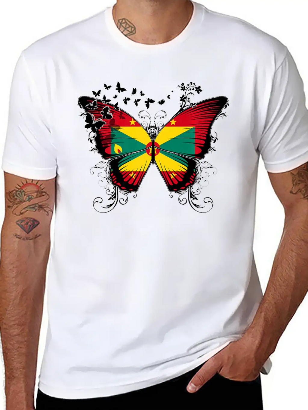 Grenada Flag Design Grenadian Flag Butterfly Stylish Everyday T-Shirt – Unisex Basic Cotton Tee