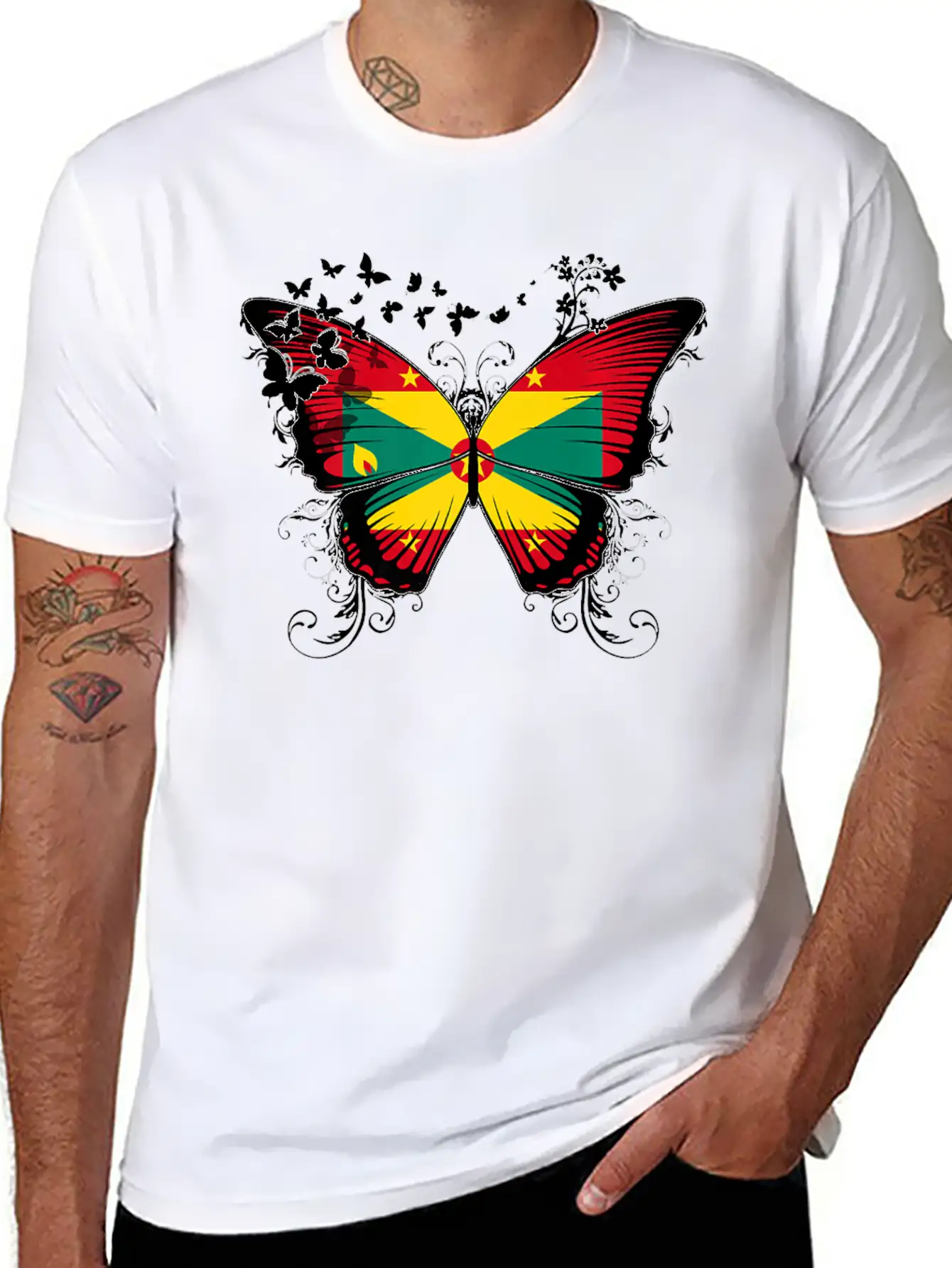 Grenada Flag Design Grenadian Flag Butterfly Stylish Everyday T-Shirt – Unisex Basic Cotton Tee