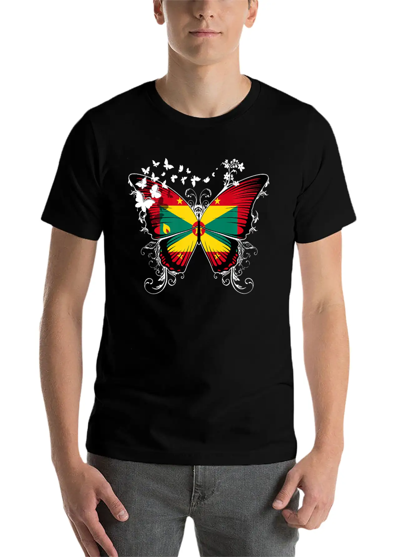 Grenada Flag Design Grenadian Flag Butterfly Stylish Everyday T-Shirt – Unisex Basic Cotton Tee