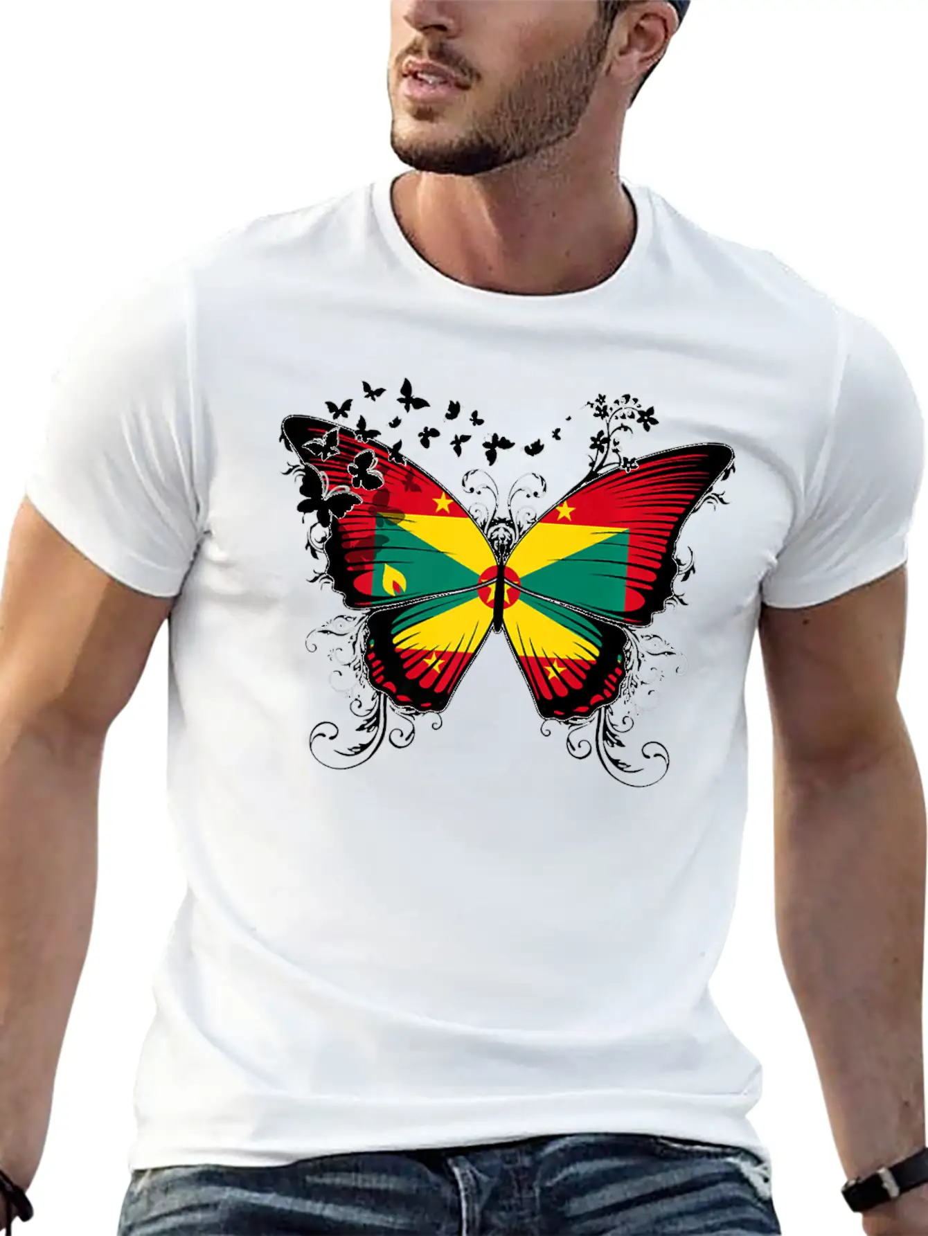 Grenada Flag Design Grenadian Flag Butterfly Stylish Everyday T-Shirt – Unisex Basic Cotton Tee