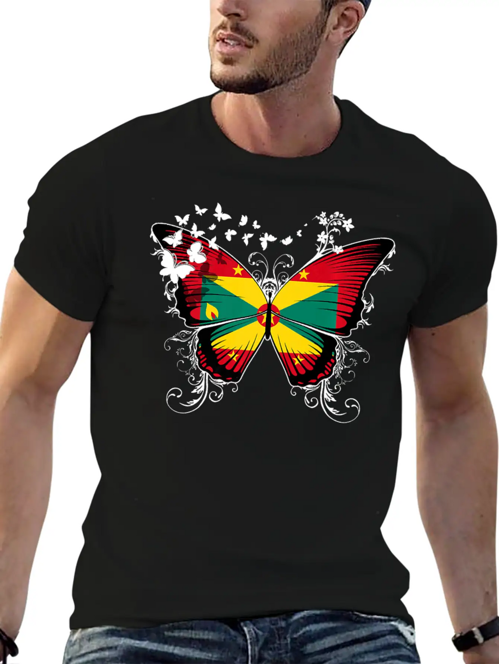 Grenada Flag Design Grenadian Flag Butterfly Stylish Everyday T-Shirt – Unisex Basic Cotton Tee