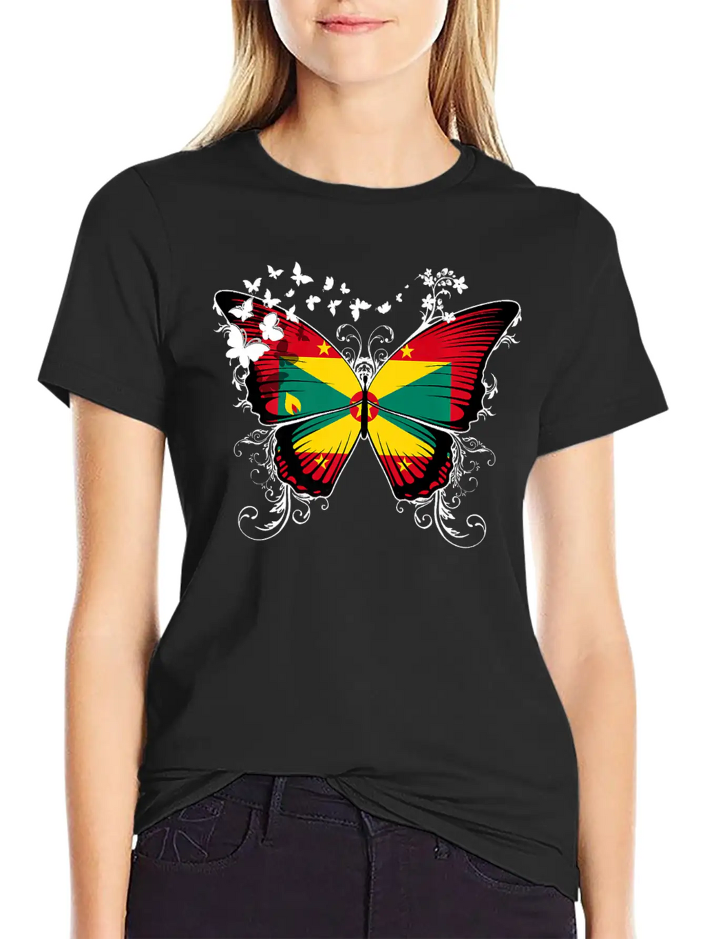 Grenada Flag Design Grenadian Flag Butterfly Stylish Everyday T-Shirt – Unisex Basic Cotton Tee