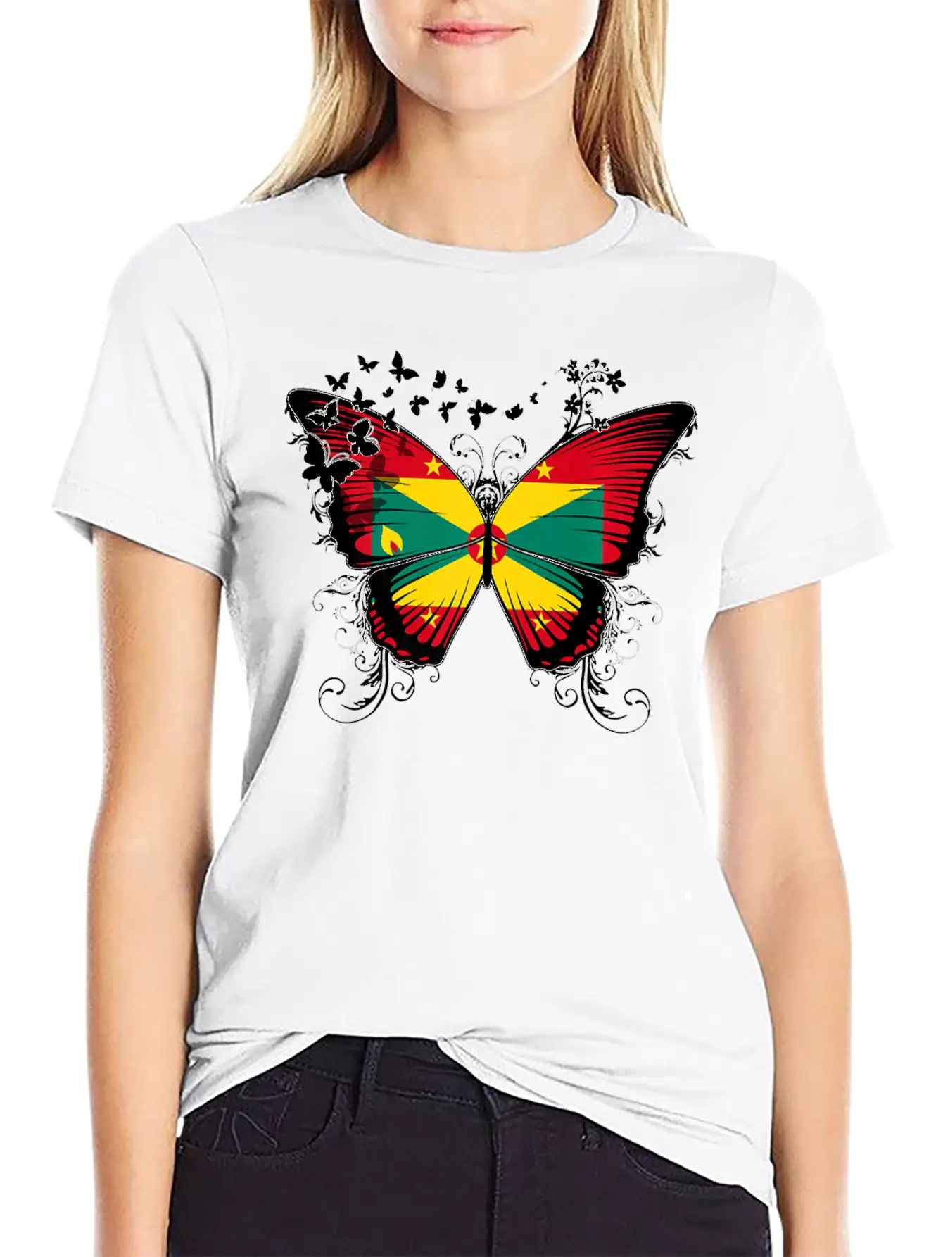 Grenada Flag Design Grenadian Flag Butterfly Stylish Everyday T-Shirt – Unisex Basic Cotton Tee