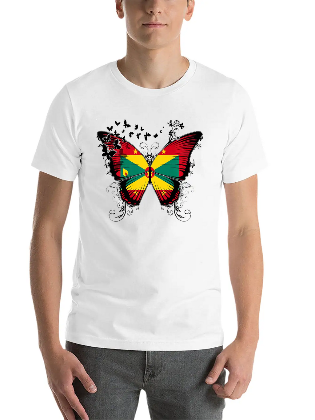 Grenada Flag Design Grenadian Flag Butterfly Stylish Everyday T-Shirt – Unisex Basic Cotton Tee