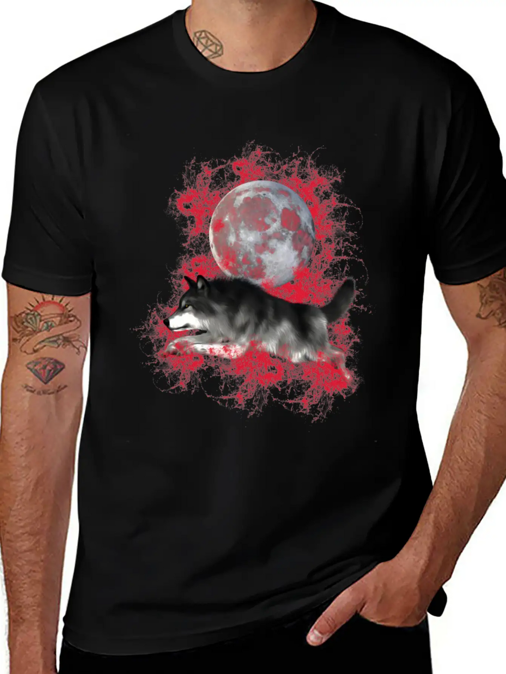 Grey Wolf, Red Splashes Classic Cotton Tee – Unisex Comfort For Any Season