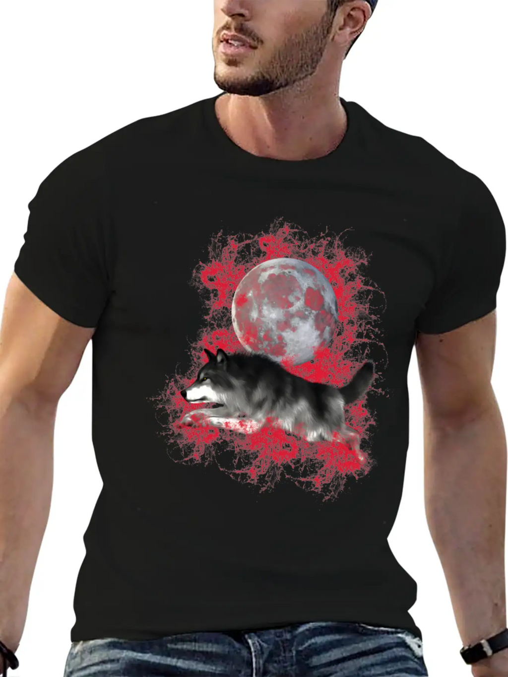 Grey Wolf, Red Splashes Classic Cotton Tee – Unisex Comfort For Any Season