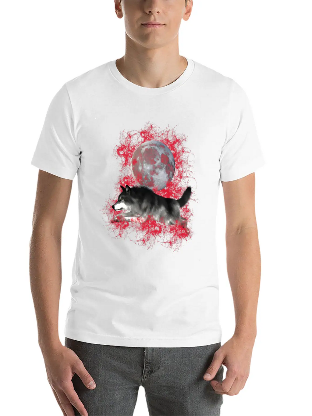 Grey Wolf, Red Splashes Classic Cotton Tee – Unisex Comfort For Any Season